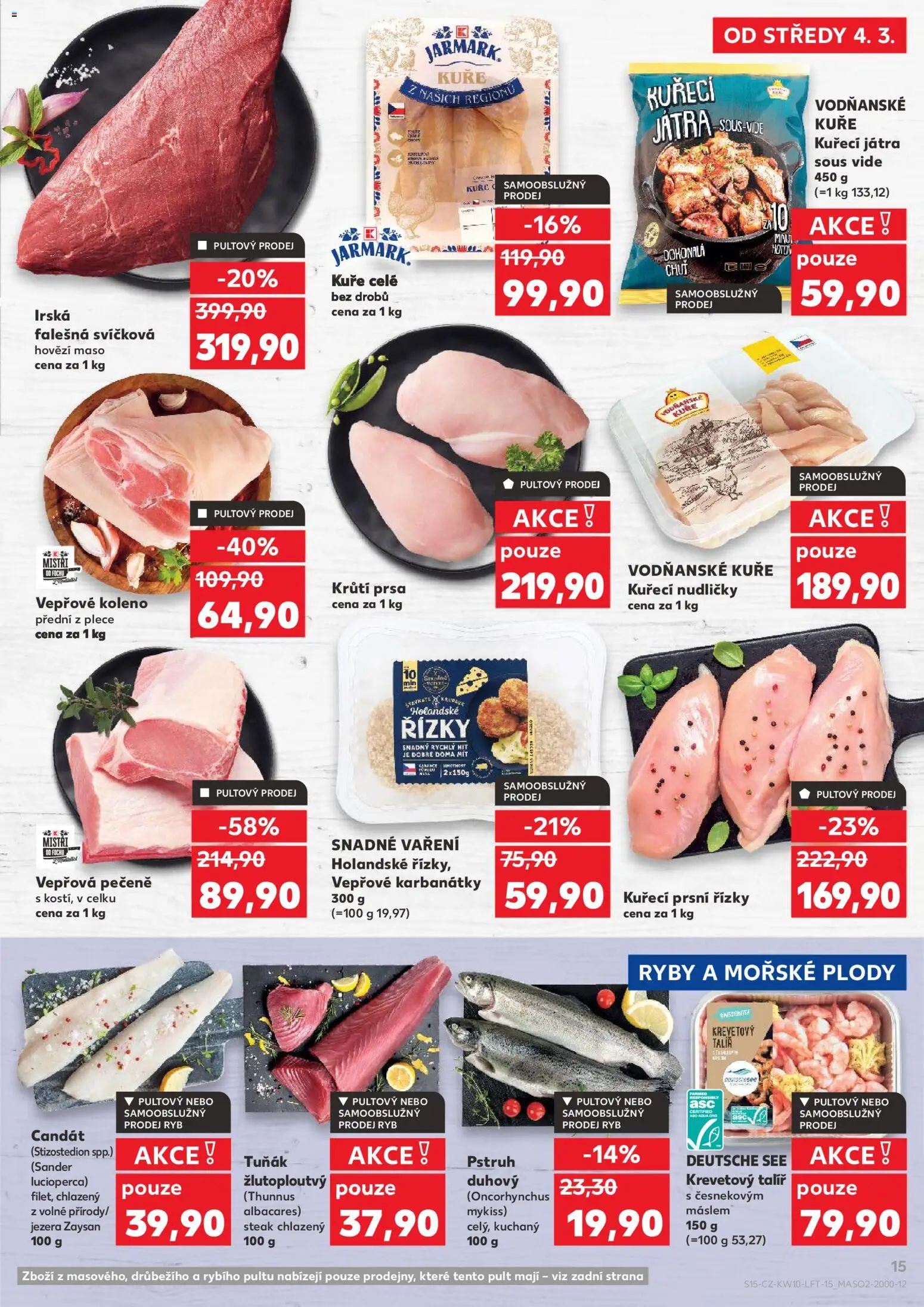 Kaufland leták - Ostrava od 04.03.2026 | Strana: 15 | Produkty: Vepřové koleno, Hovězí maso, Steak, Pstruh