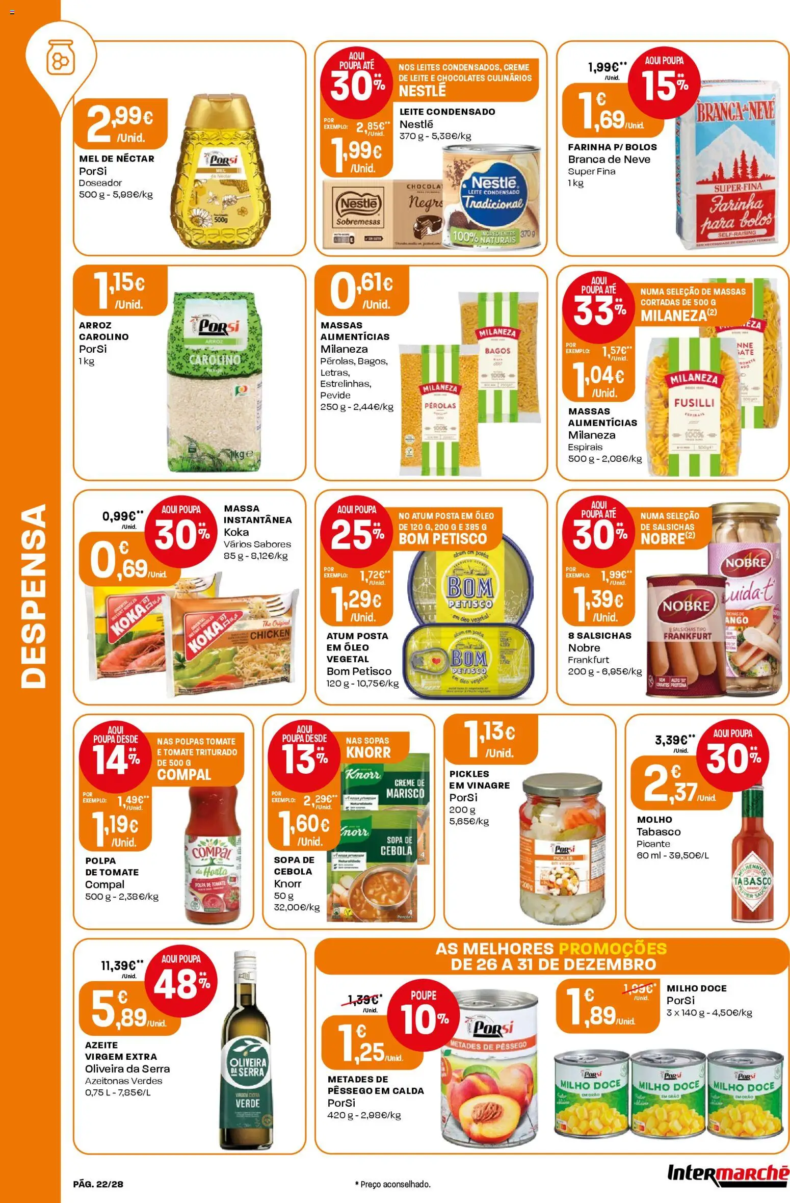 Intermarché Folheto Contact │ válido de 26.12.2025 | Página: 22 | Produtos: Azeite, Knorr, Nestlé, Mel
