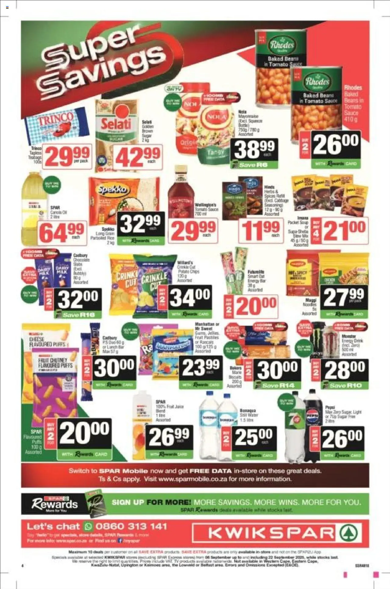 New KWIKSPAR catalogue – valid from 08.09.2025 | Page: 4 | Products: Light, Rice, Chips, Water