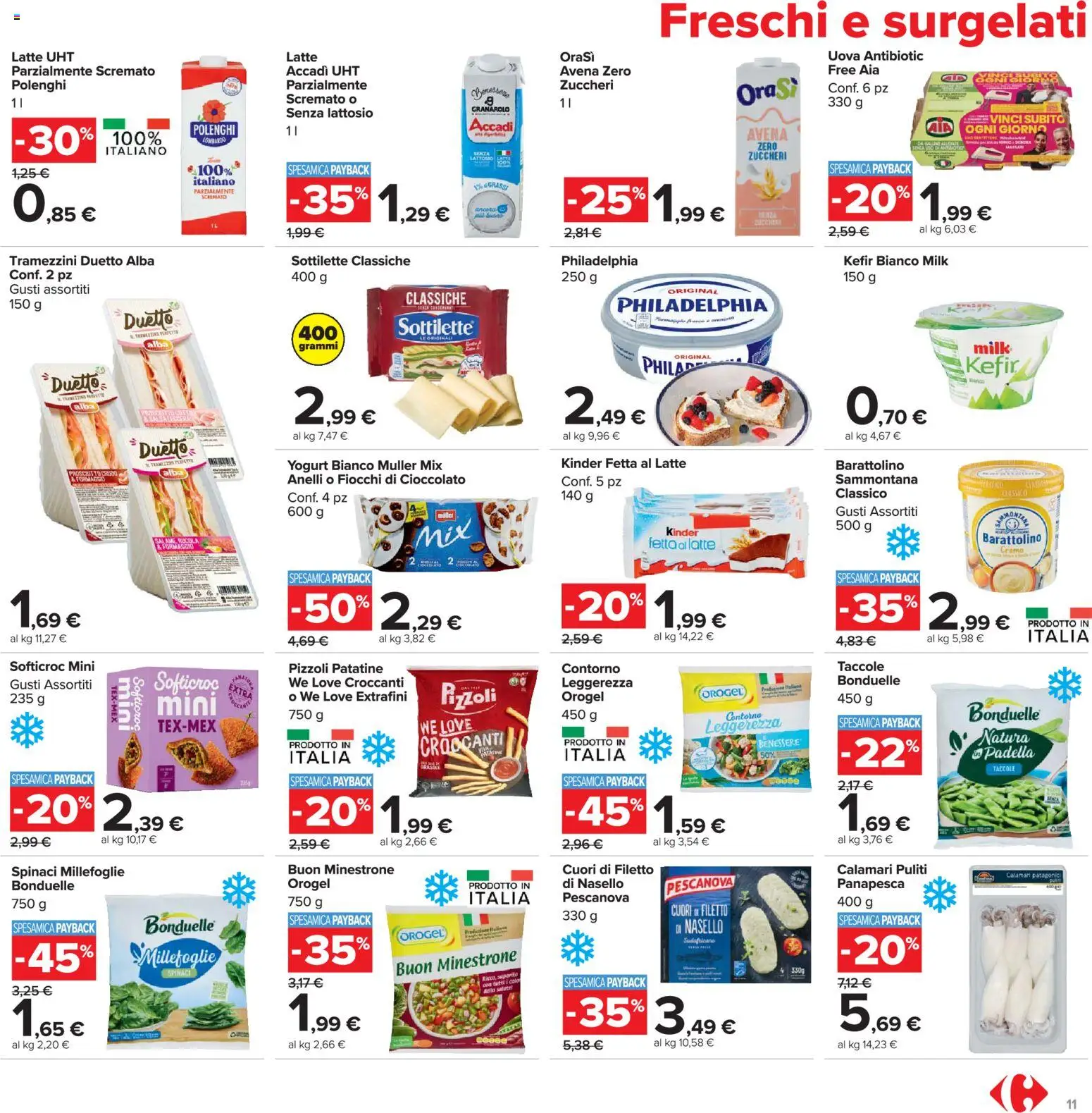 Volantino Carrefour del 07.04.2026 | Pagina: 11 | Prodotti: Fiocchi, Calamari, Latte, Padella
