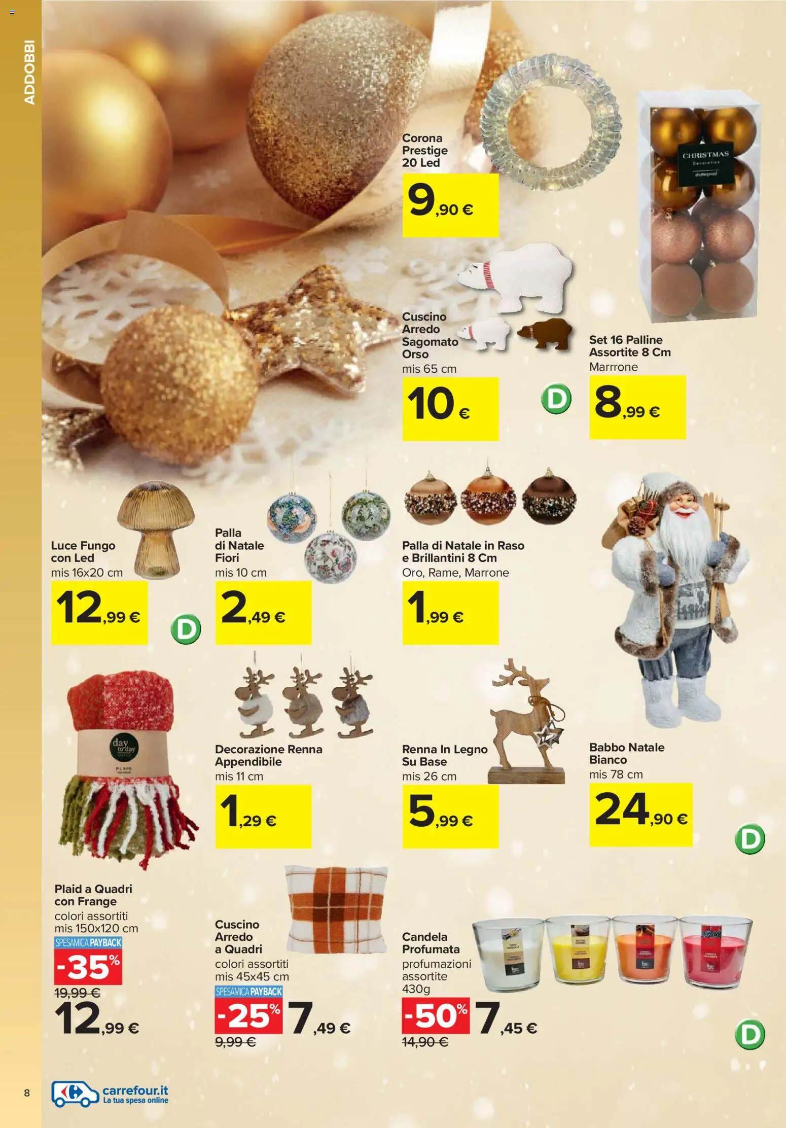 Volantino Carrefour del 03.11.2025 | Pagina: 8 | Prodotti: Plaid, Cuscino, Candela