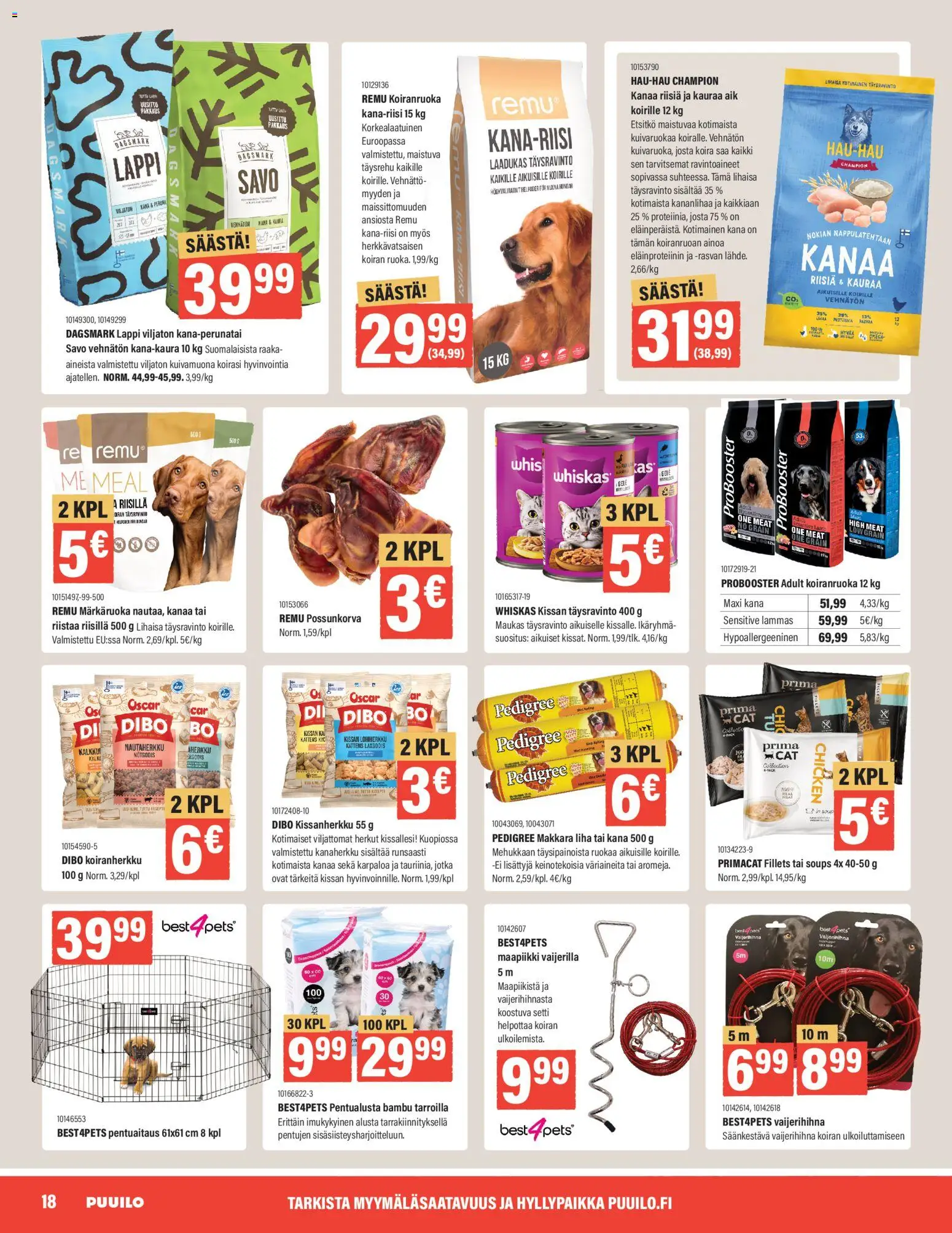 Puuilo tarjoukset – voimassa 27.04.2026 alkaen | Sivu: 18 | Tuotteet: Makkara, Kana, Koiranruoka