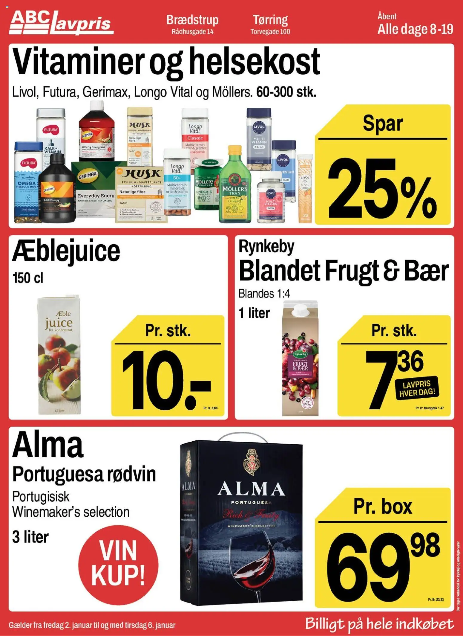 Abc Lavpris tilbudsavis – gyldig fra 01.01.2026 | Side: 8 | Produkter: Juice, Æblejuice