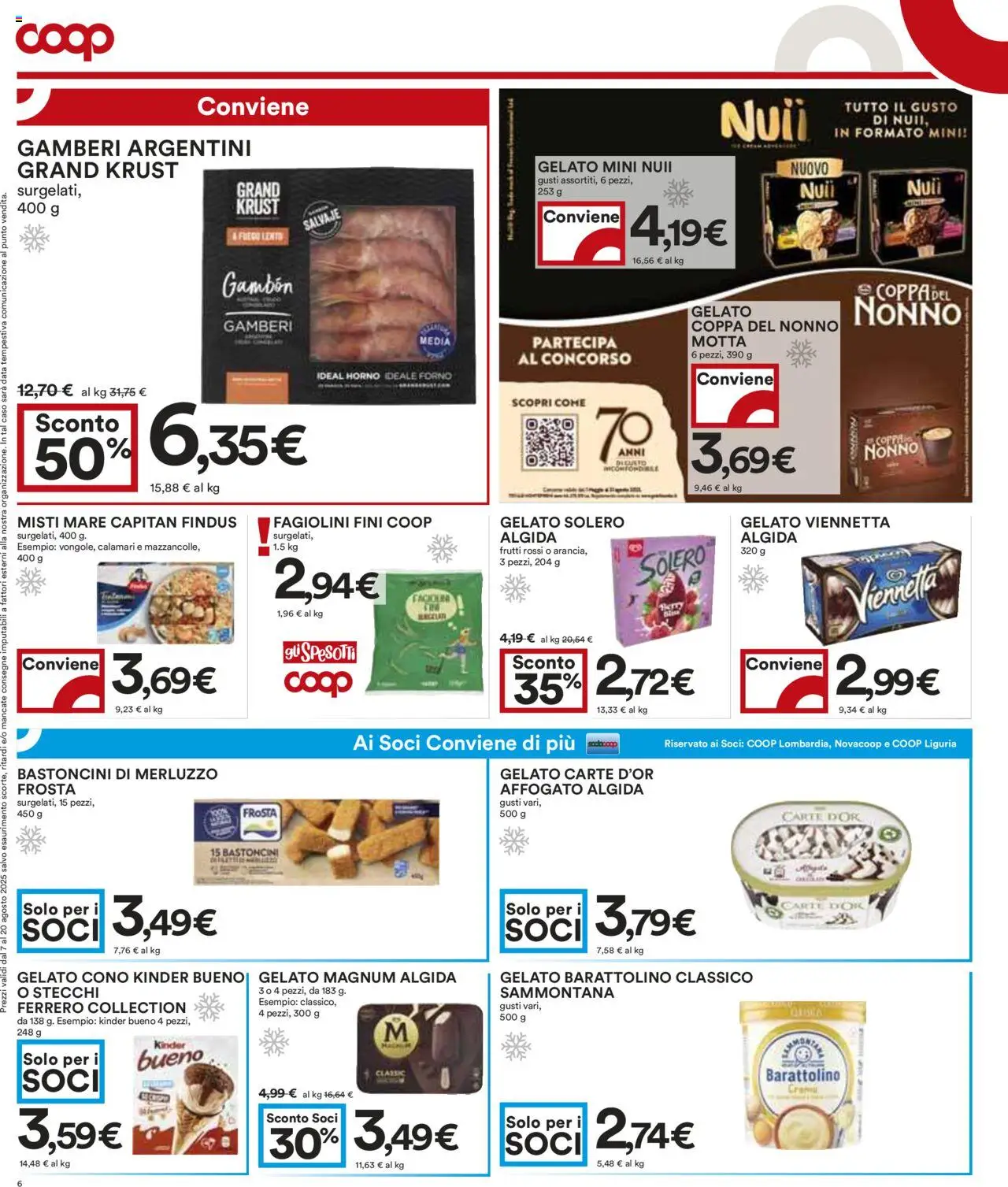Volantino COOP del 07.08.2025 | Pagina: 6 | Prodotti: Gelato, Calamari, Data, Forno
