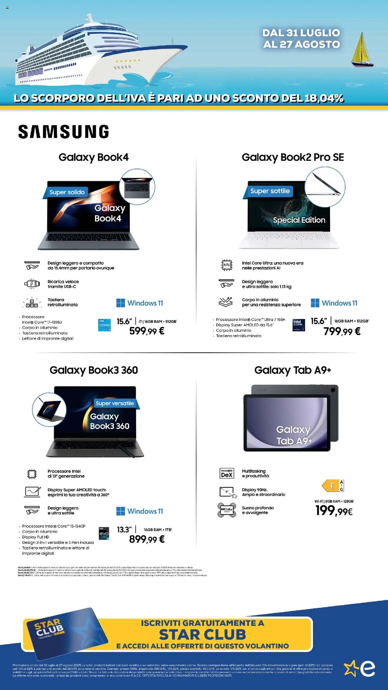 Volantino Euronics del 31.07.2025 | Pagina: 13 | Prodotti: Samsung Galaxy, Tastiera, Alluminio, Samsung