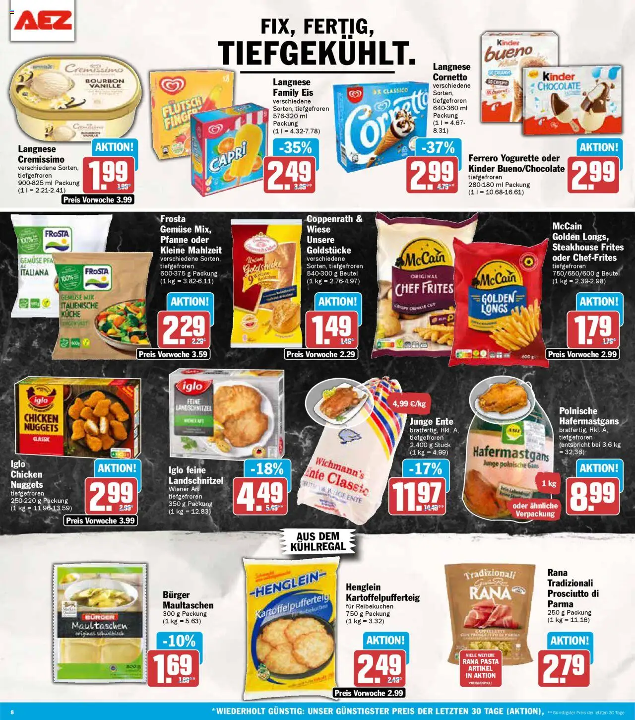 AEZ Prospekt 	 – gültig ab 13.10.2025 | Seite: 8 | Produkte: Küche, Burger, Kinder bueno, Maultaschen