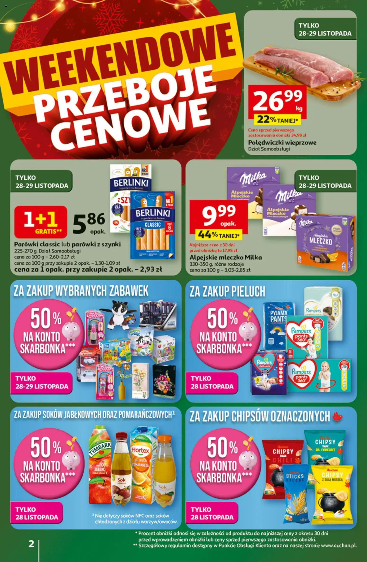 Auchan Black Friday od 27.11.2025 | Strona: 2 | Produkty: Chipsy, Parówki z szynki, Parówki, Polędwiczki wieprzowe