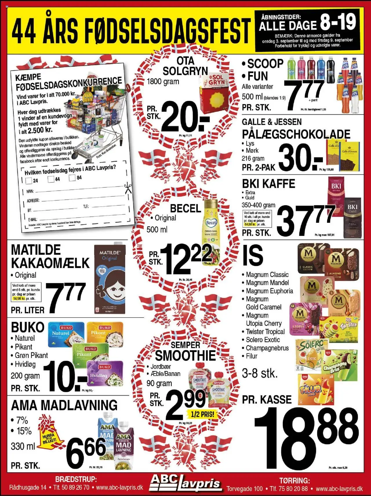 Abc Lavpris tilbudsavis – gyldig fra 03.09.2025 | Side: 1 | Produkter: Kaffe, Kakaomælk, Smoothie, Cherry