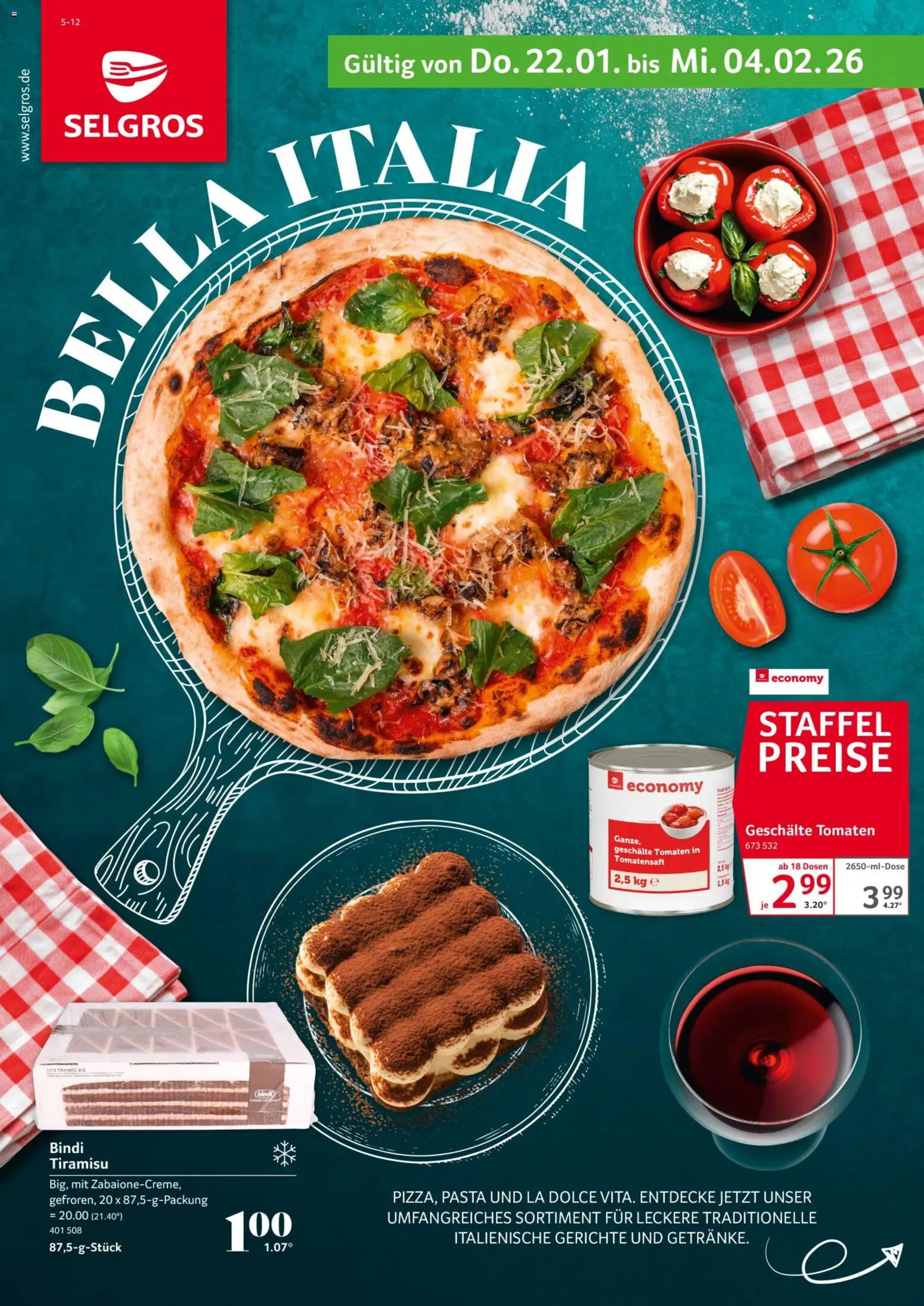 Selgros Gastronomie – gültig ab 22.01.2026 | Seite: 1 | Produkte: Tomaten, Pasta