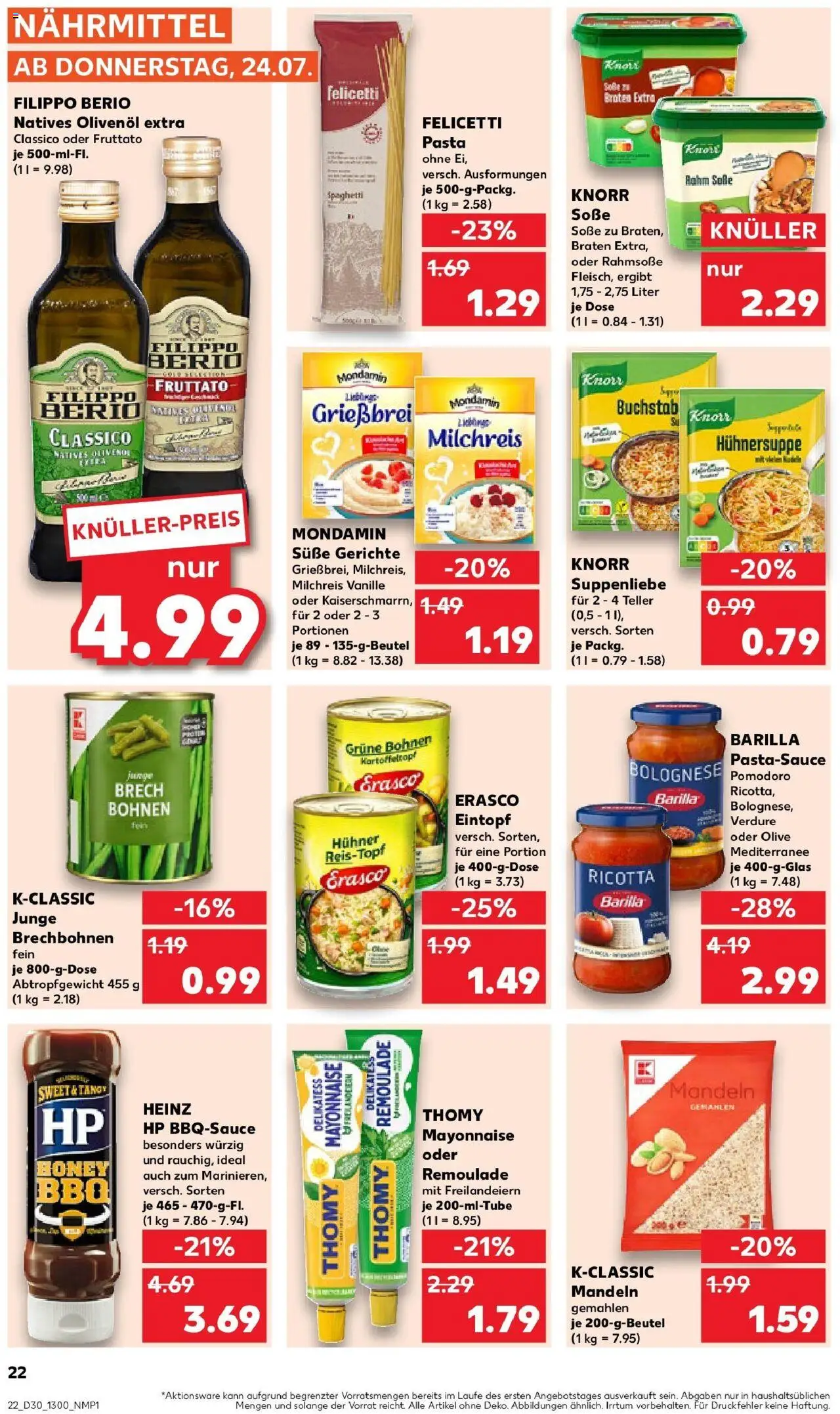 Kaufland prospekt Bendorf	 - gültig ab dem 24.07.2025 | Seite: 22 | Produkte: Barilla, Olivenol, Mandeln, Erasco