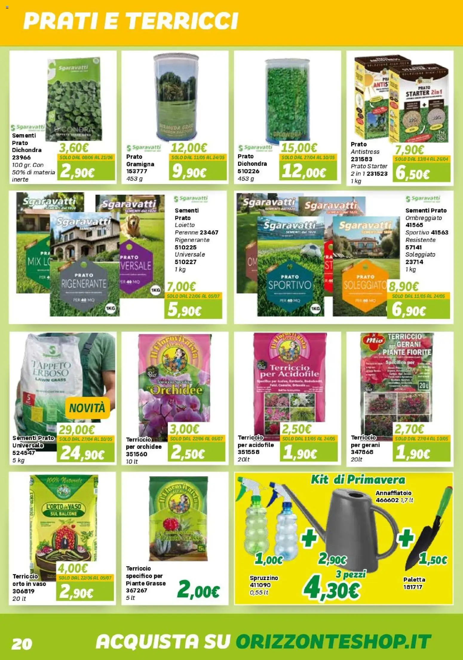 Volantino Orizzonte del 10.04.2026 | Pagina: 20 | Prodotti: Paletta, Annaffiatoio, Gerani, Vaso