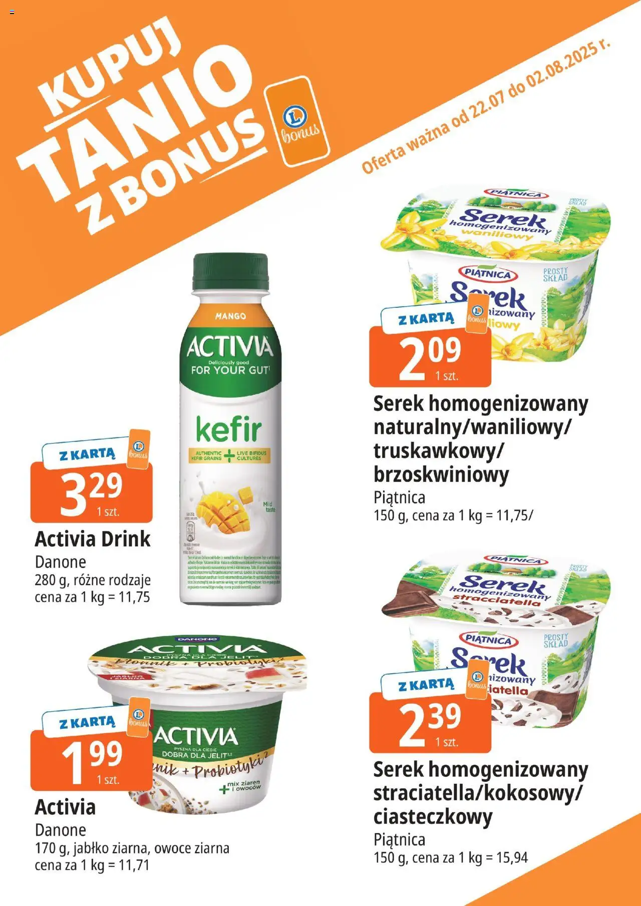 E.Leclerc Gazetka - Zamość kupony dodatkowe od 22.07.2025 | Strona: 3 | Produkty: Mango, Karta, Serek homogenizowany waniliowy, Kefir