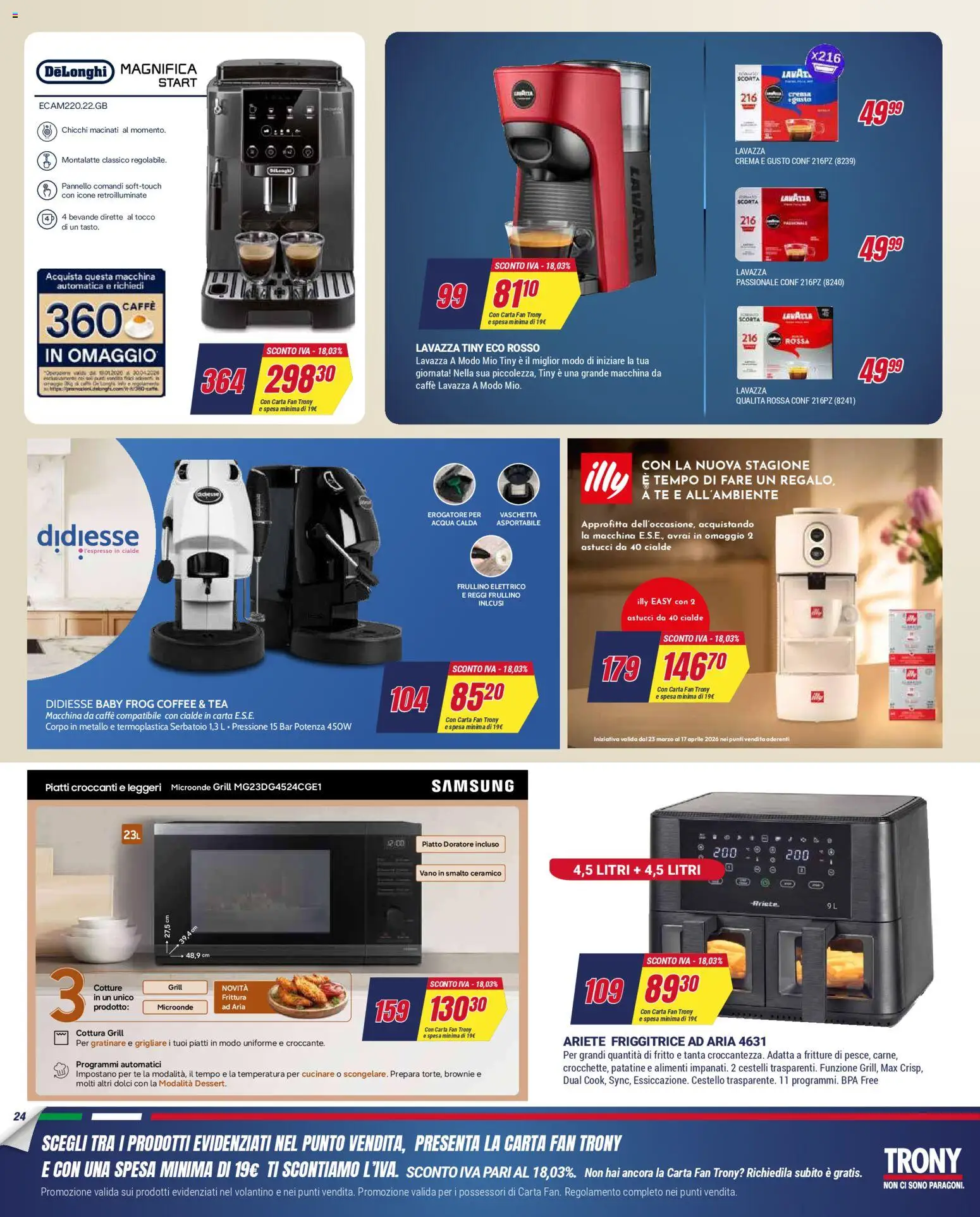 Volantino Trony del 02.04.2026 | Pagina: 24 | Prodotti: Crema, Macchina da caffe, Piatto, Lavazza