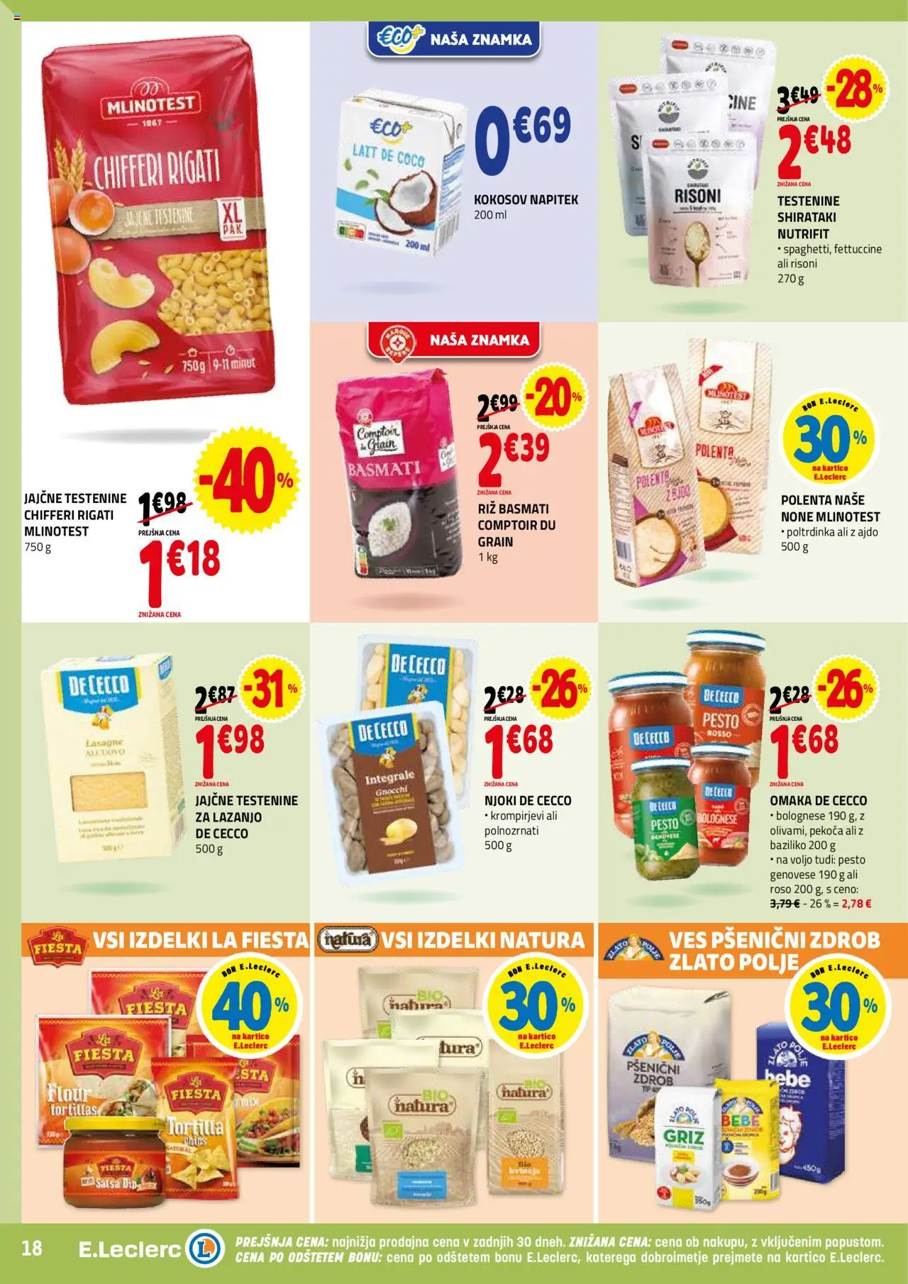 Novi E.leclerc katalog ponudbe – veljaven od 17.09.2025 | Stran: 18 | Izdelki: Zdrob, Pesto, Njoki, Riz