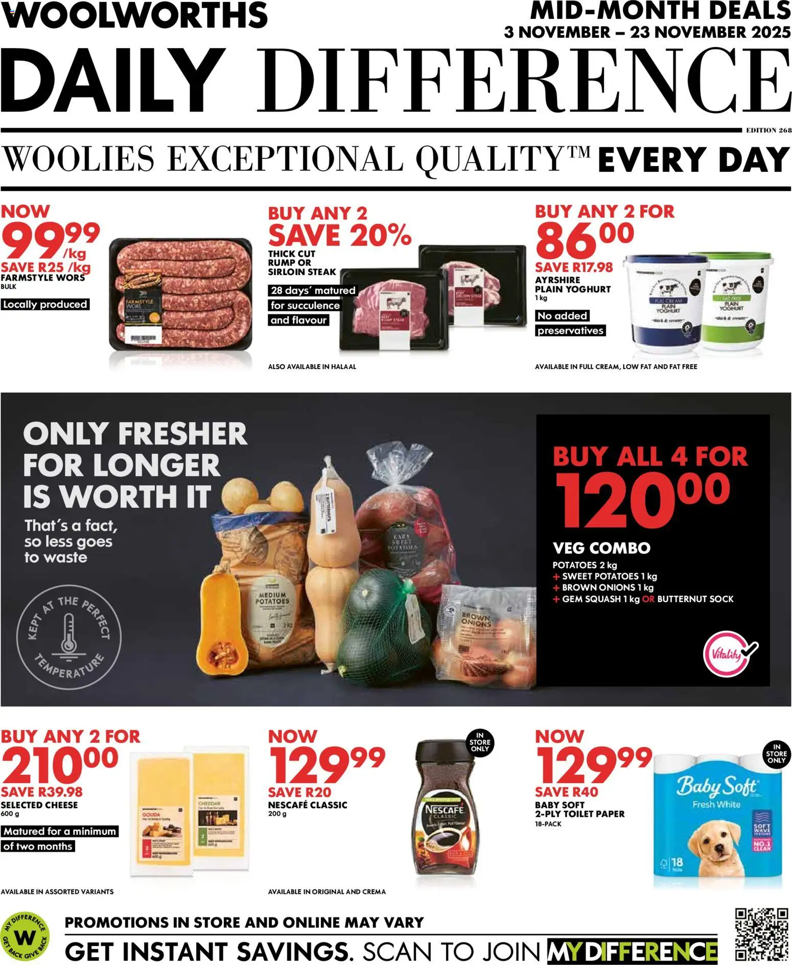 New Woolworths catalogue – valid from 03.11.2025 | Page: 1 | Products: Steak, Toilet, Potatoes, Paper
