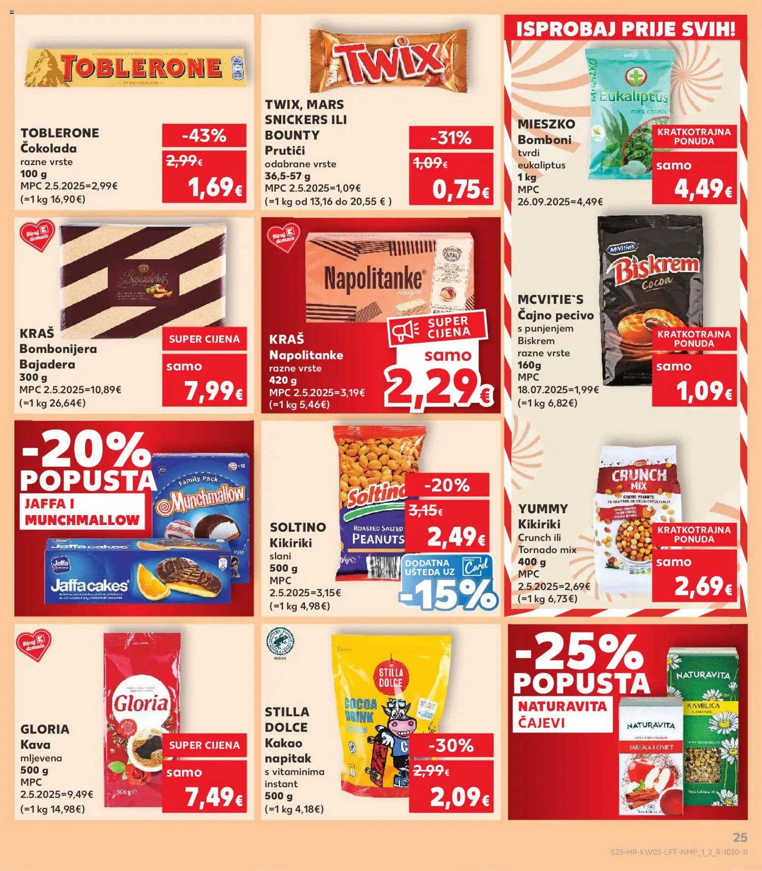 Kaufland HR akciós ujság - amely érvényes a következő dátumtól: 14.01.2026 | Oldal: 25 | Termékek: Snickers