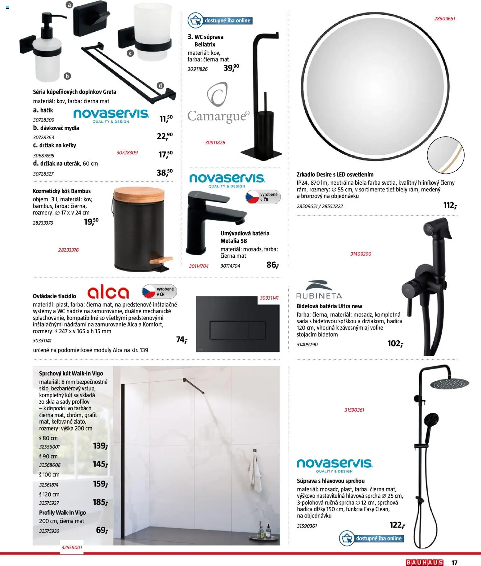 Nové Bauhaus akcie – leták je platný od 15.12.2025 | Strana: 17 | Produkty: Zrkadlo, Sprchový kút, Kôš