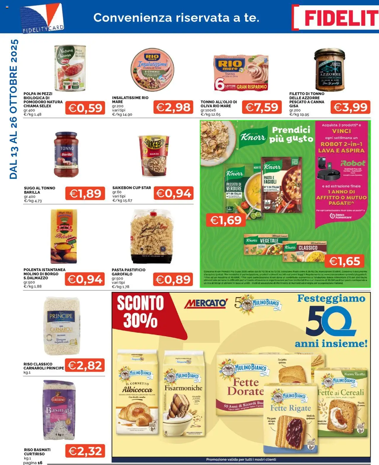 Volantino Mercatò del 13.10.2025 | Pagina: 16 | Prodotti: Pasta, Tonno, Robot, Sugo