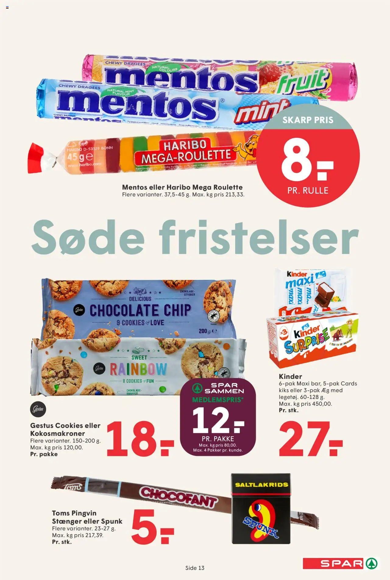 Spar Tilbudsavis gyldig fra 08.08.2025 | Side: 13 | Produkter: Æg, Chokolade, Cookies