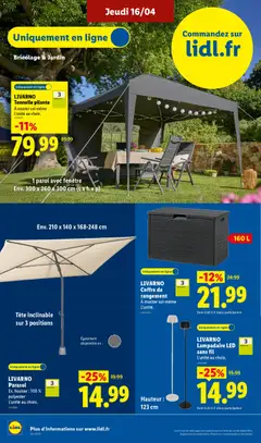LIDL - Prévisualisation de LIVARNO Parasol, Ex. housse: 100% polyester L'unité au choix. Env. 210 x 140 x 168-248 cm. Tête inclinable sur 3 positions. valide à partir de 16.04.2026 | Page: 40