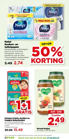 Pampers Pants, doekjes en Huggies Babydoekjes, M.u.v. promotieverpakkingen Prijsvoorbeeld: Pampers Baby-dry pants maat 6, 2 pakken à 20 stuks - Voorbeeld van een folder van Plus, geldig van 22.10.2025 | Pagina: 43 | Producten: Velours, Ostyalap, Kan, Pampers