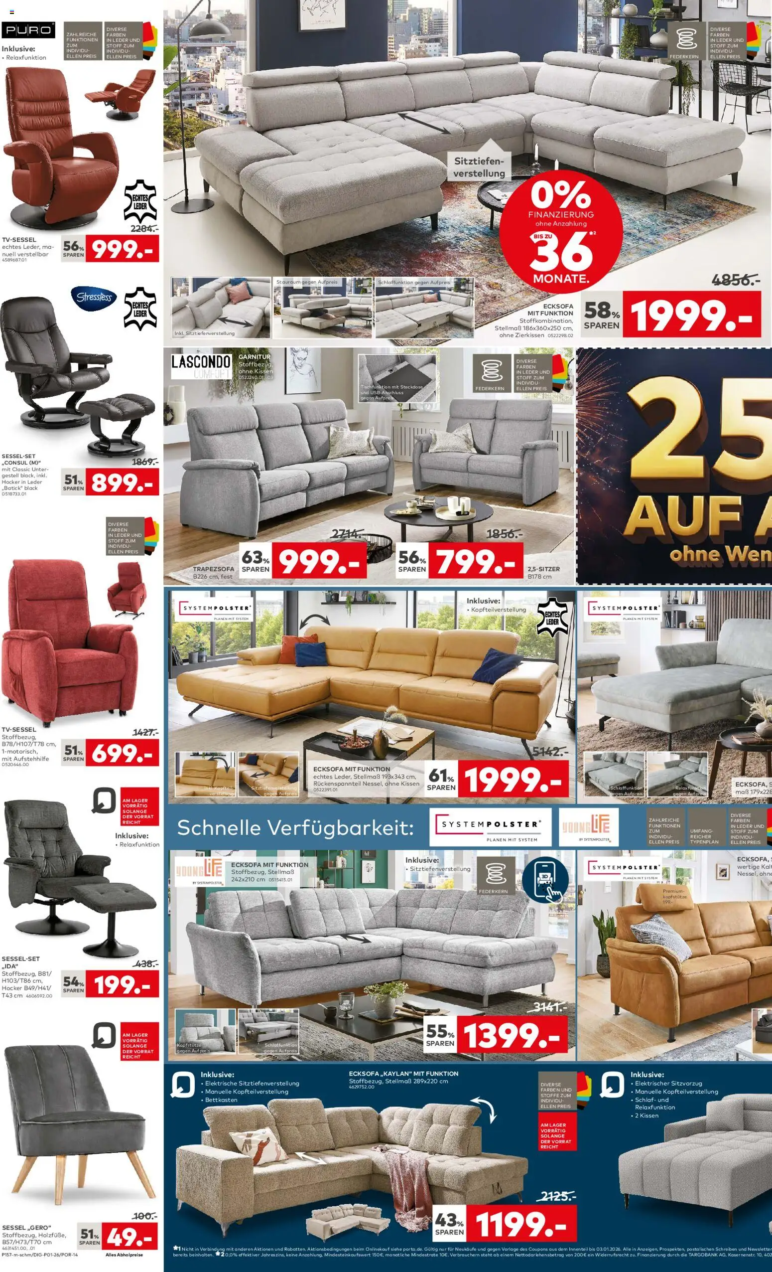 Porta! Frohes neues Sparen Aachen – gültig ab 26.12.2025 | Seite: 2 | Produkte: Hocker, Ecksofa, Sessel, Steckdose