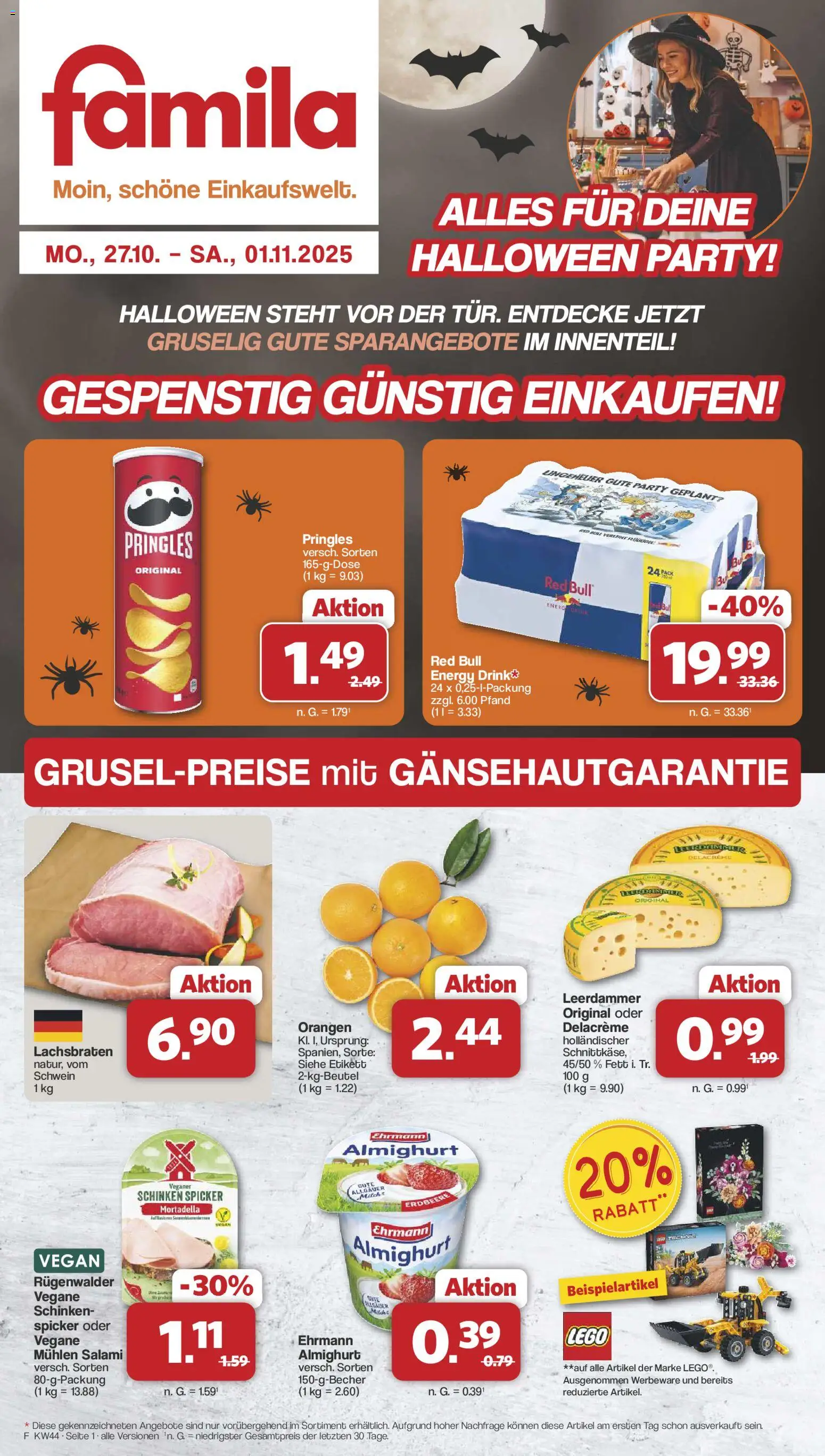 Famila Nordwest Prospekt 	 – gültig ab 27.10.2025 | Seite: 1 | Produkte: Ehrmann almighurt, Energy, Orangen, Salami