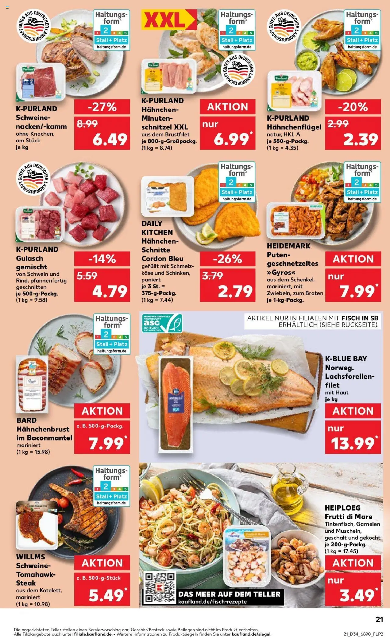 Kaufland prospekt Solingen	 - gültig ab dem 21.08.2025 | Seite: 21 | Produkte: Hahnchen, Garnelen, Fisch, Gulasch