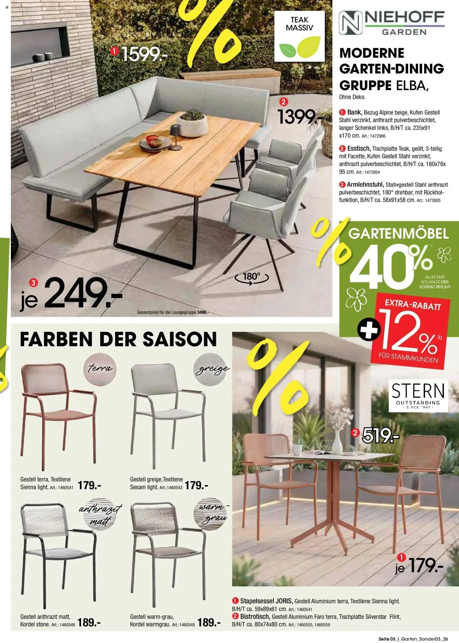Zurbrüggen Eröffnungs-Preise – gültig ab 27.04.2026 | Seite: 5 | Produkte: Gartenmöbel