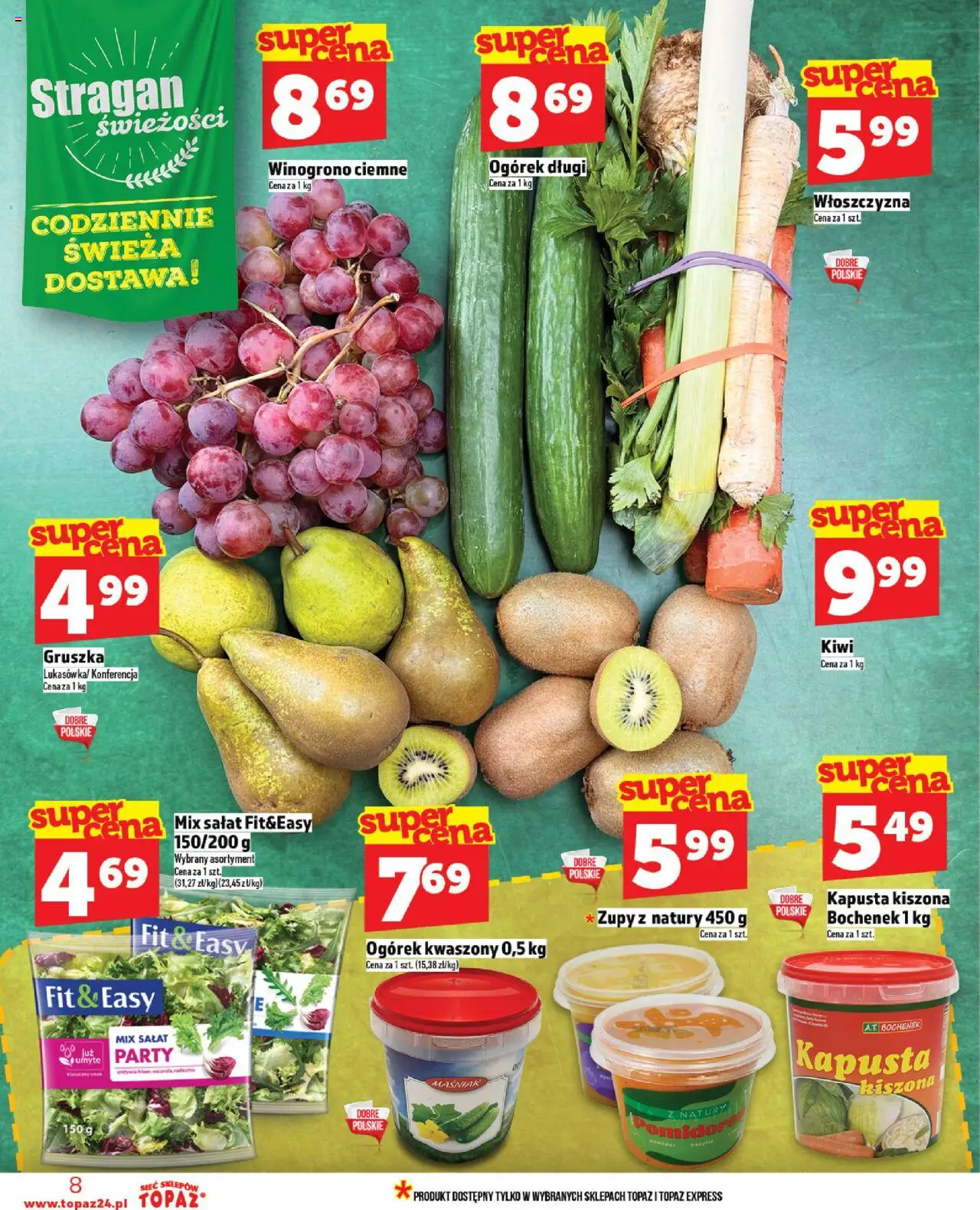 Topaz Gazetka od 23.10.2025 | Strona: 8 | Produkty: Kapusta, Winogrono, Mix sałat, Kiwi
