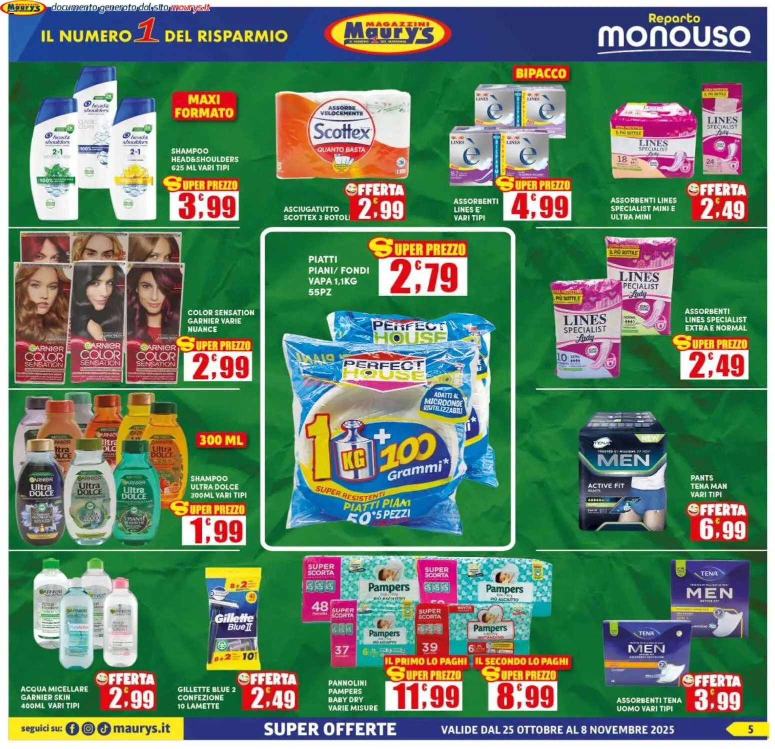 Volantino Maury's del 25.10.2025 | Pagina: 5 | Prodotti: Shampoo, Acqua micellare, Microonde, Asciugatutto
