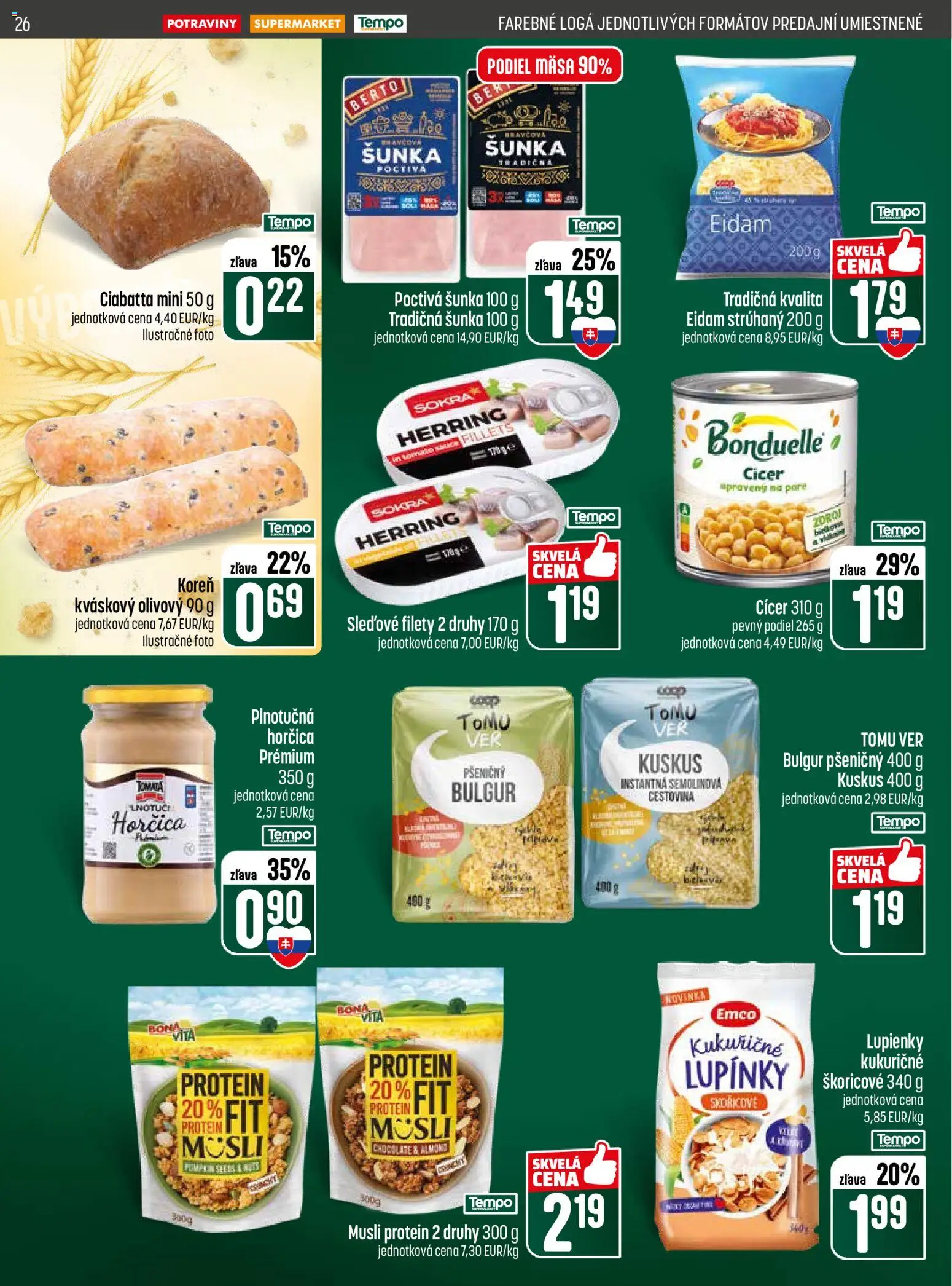 Nové COOP Jednota akcie – leták je platný od 26.02.2026 | Strana: 26 | Produkty: Šunka, Eidam, Protein