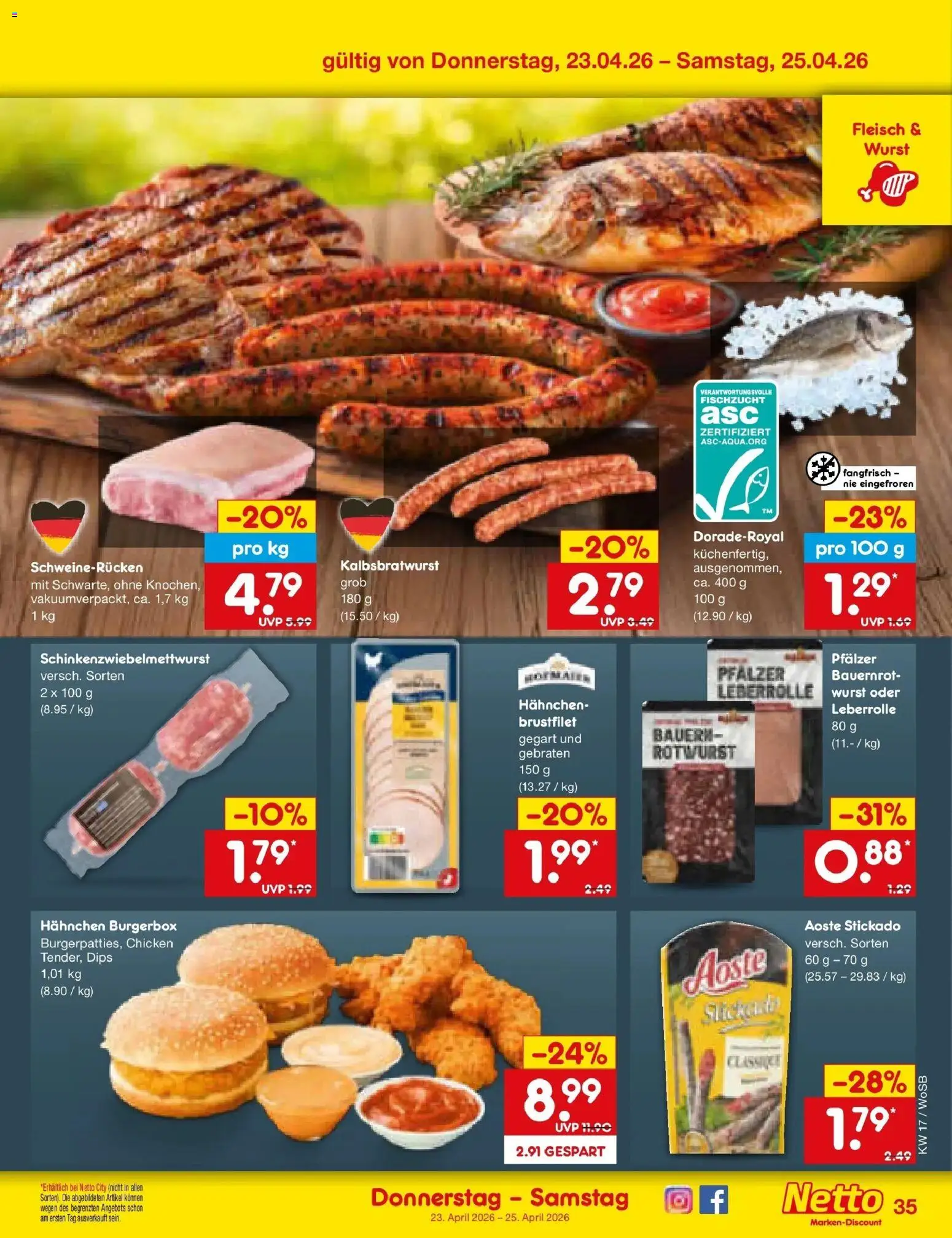Netto Marken-Discount Prospekt Mannheim	 – gültig ab 20.04.2026 | Seite: 50 | Produkte: Hahnchen, Wurst, Schweinerucken, Fleisch