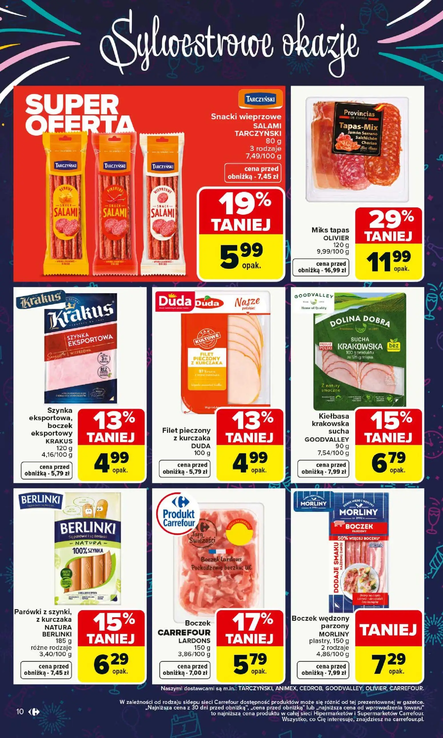 Carrefour Gazetka od 29.12.2025 | Strona: 10 | Produkty: Kiełbasa, Parówki, Szynka, Boczek parzony