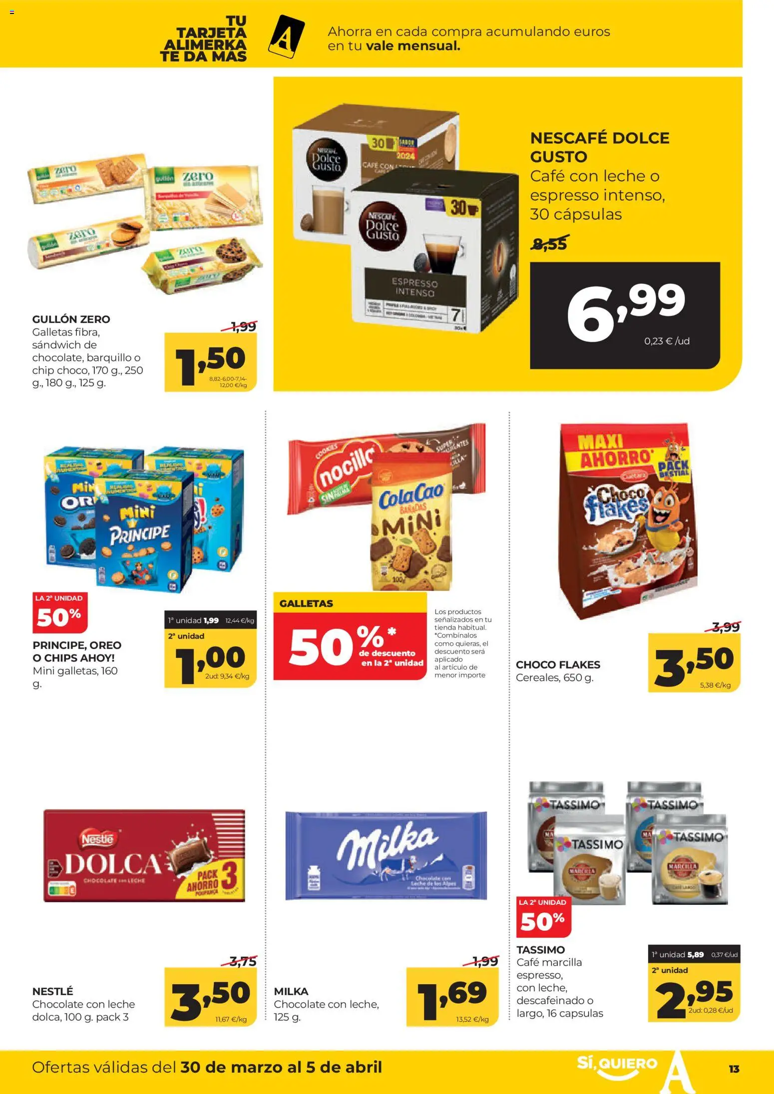 Alimerka folleto Asturias │ válido desde el 30.03.2026 | Página: 13 | Productos: Café con leche, Café, Té, Chocolate con leche