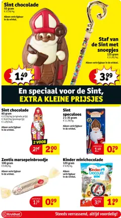 Sint chocolade, Sint chocolade, 55 gram. Alleen verkrijgbaar in de winkel. - Voorbeeld van een folder van Kruidvat, geldig van 14.10.2025 | Pagina: 20 | Producten: Snoepjes, Kinder, Chocolade