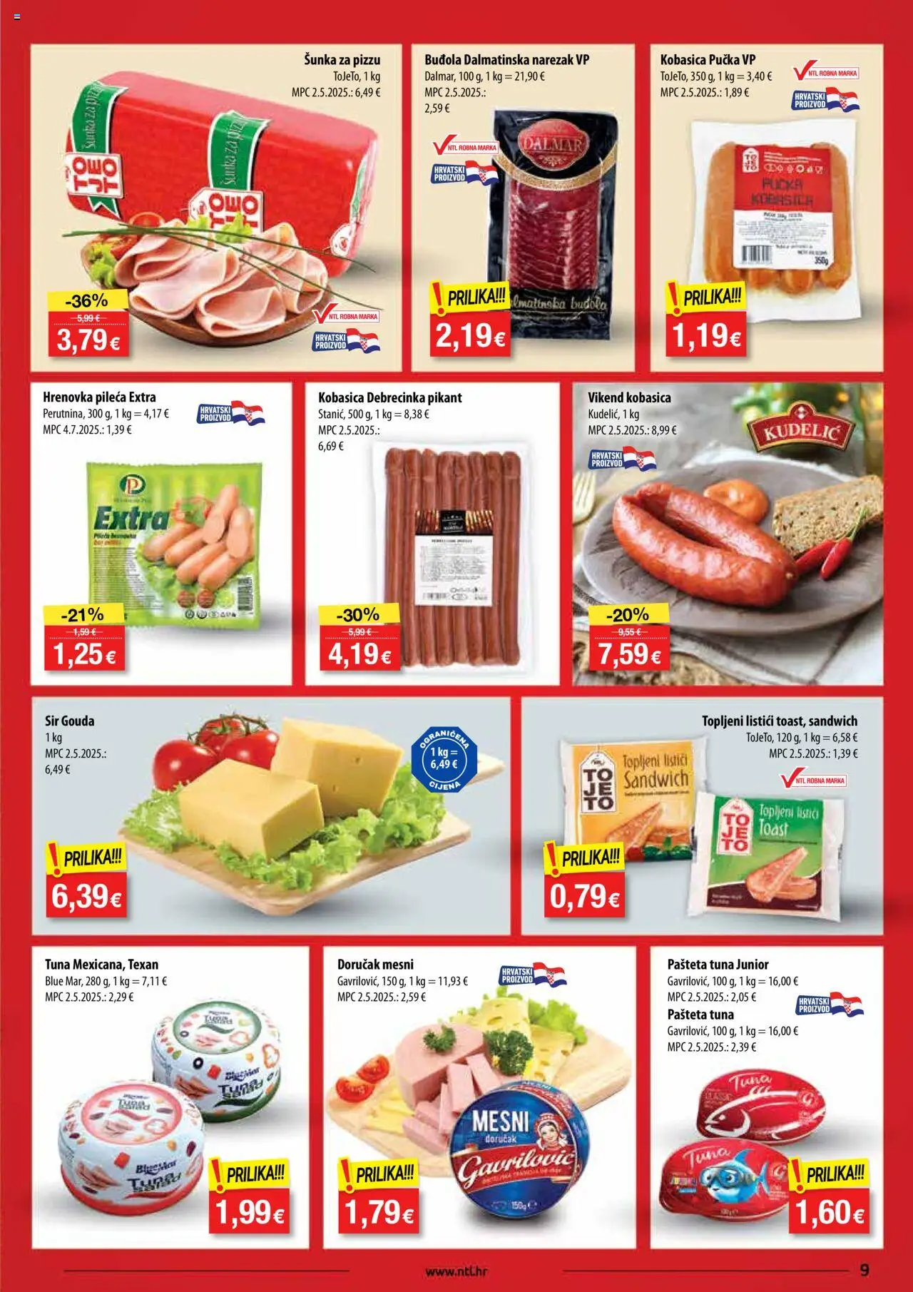 NTL katalog | vrijedi od 01.10.2025 | Stranica: 9 | Proizvodi: Sir, Narezak, Mesni doručak, Tuna