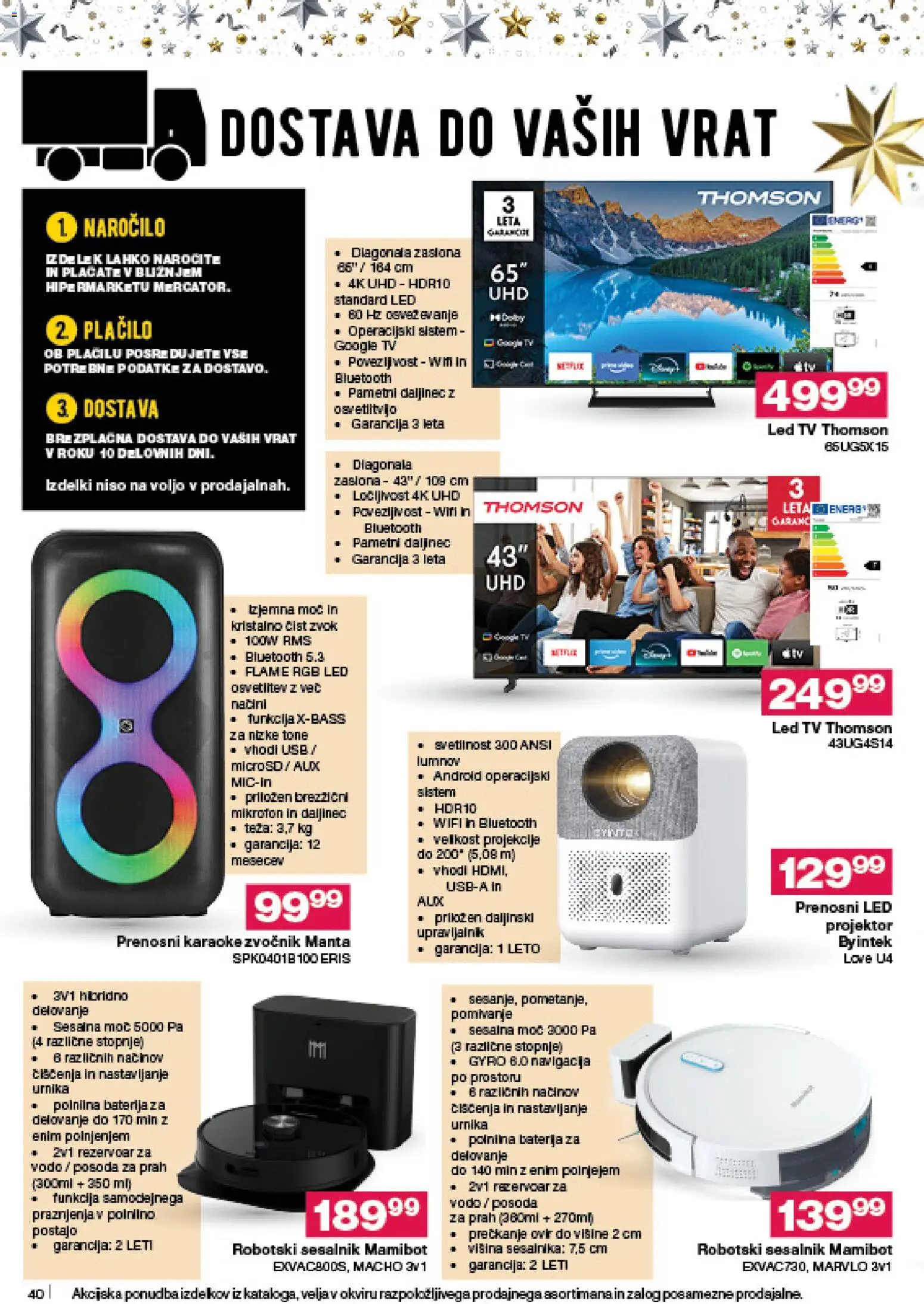 Novi Mercator katalog ponudbe – veljaven od 18.12.2025 | Stran: 40 | Izdelki: Tv, Mikrofon, Sesalnik, Karaoke