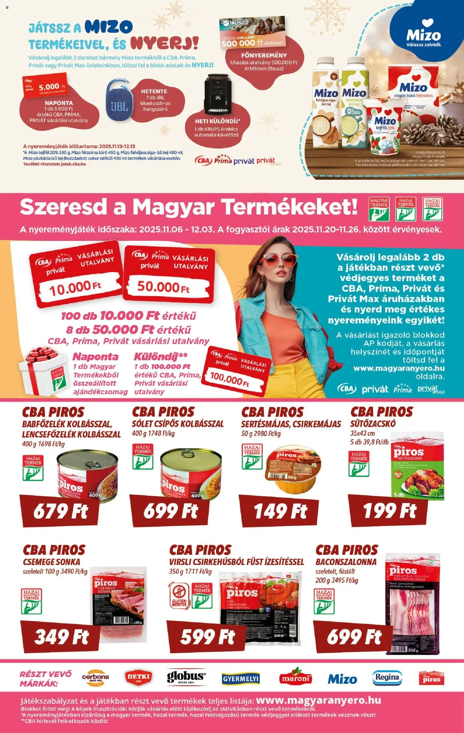 CBA akciós ujság - amely érvényes a következő dátumtól: 20.11.2025 | Oldal: 4 | Termékek: Rögös túró, Sonka, Automata kávéfőző, Túró