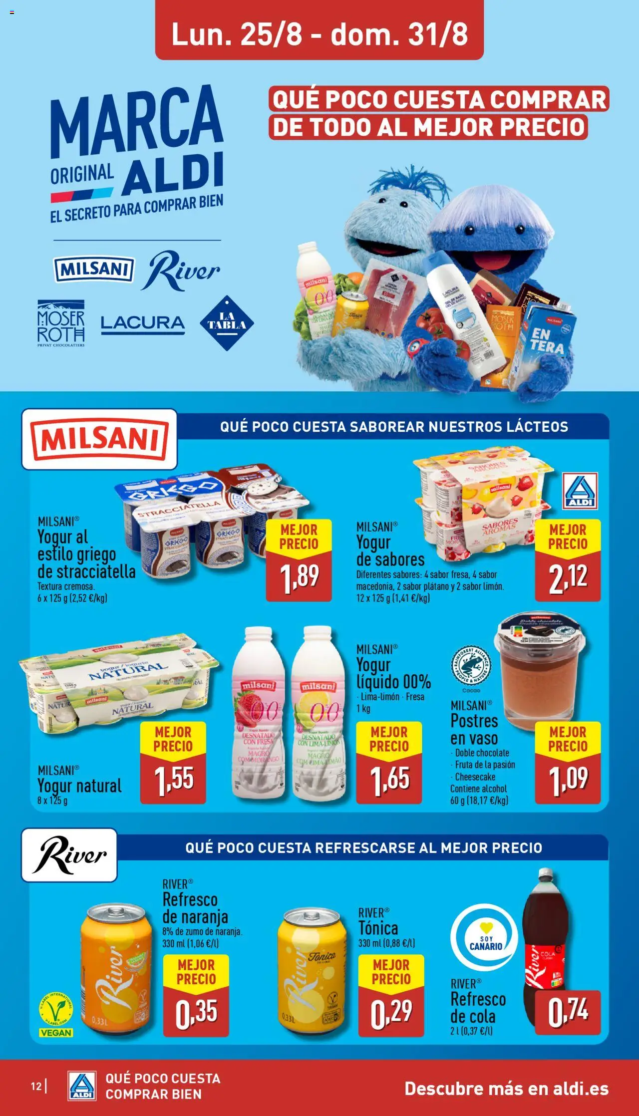 Aldi folleto Canarias │ válido desde el 25.08.2025 | Página: 12 | Productos: Yogur, Chocolate, Ροζ πιπέρι, Φρυγανιές σικάλεως