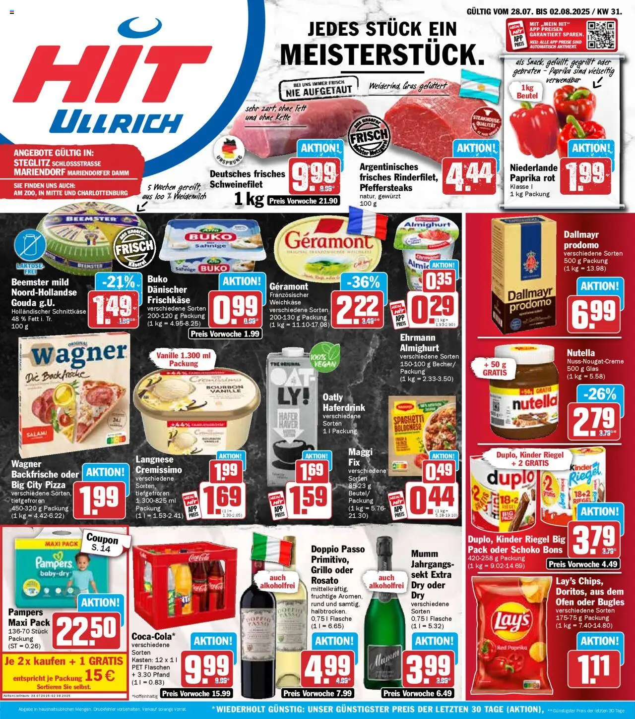 HIT - Berlin - gültig ab dem 28.07.2025 | Seite: 1 | Produkte: Geramont, Haferdrink, Schweinefilet, Oatly