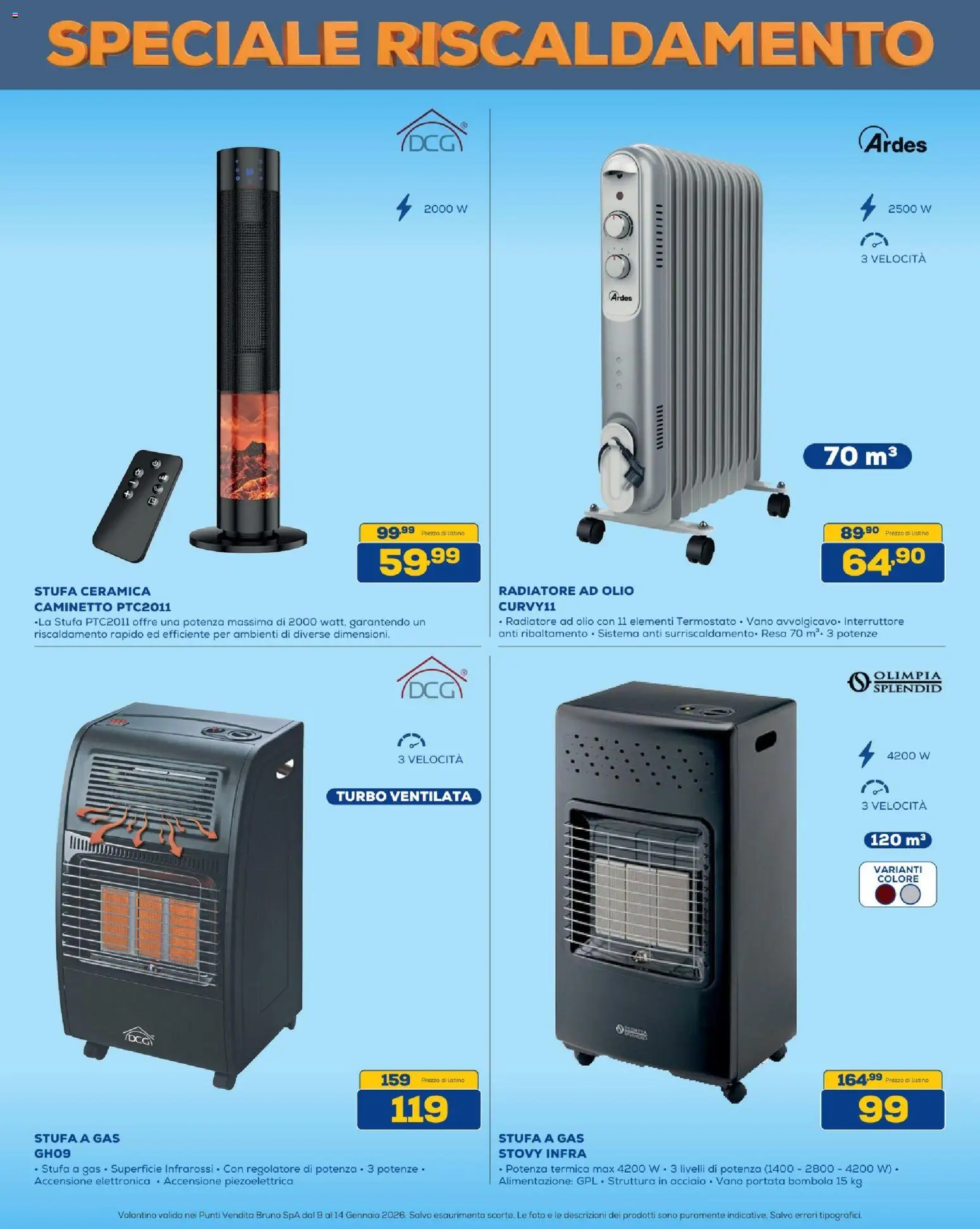 Volantino BRUNO del 09.01.2026 | Pagina: 3 | Prodotti: Stufa, Olio, Stufa a gas