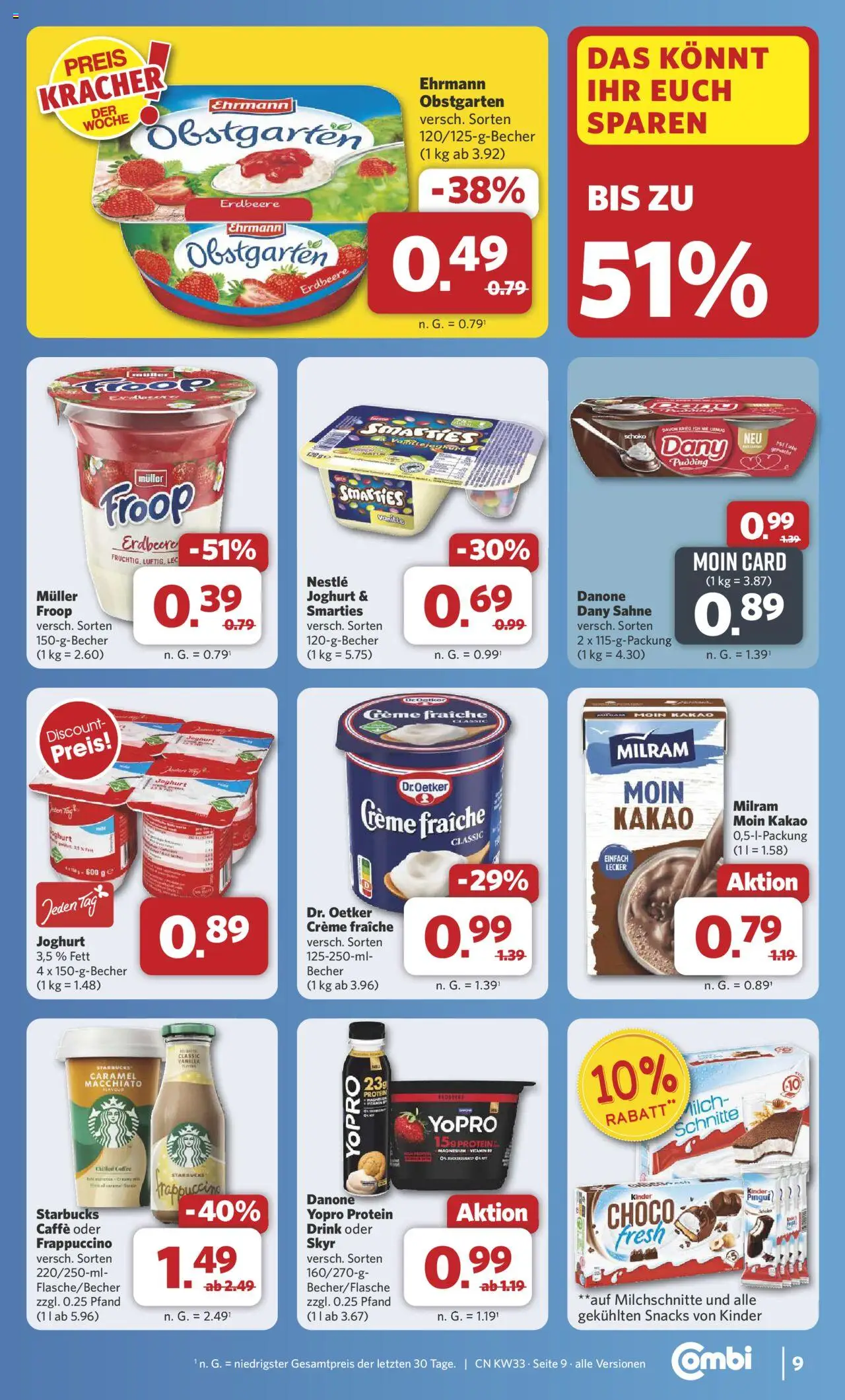 Combi Prospekt 	 - gültig ab dem 11.08.2025 | Seite: 10 | Produkte: Starbucks, Creme, Milram, Sahne