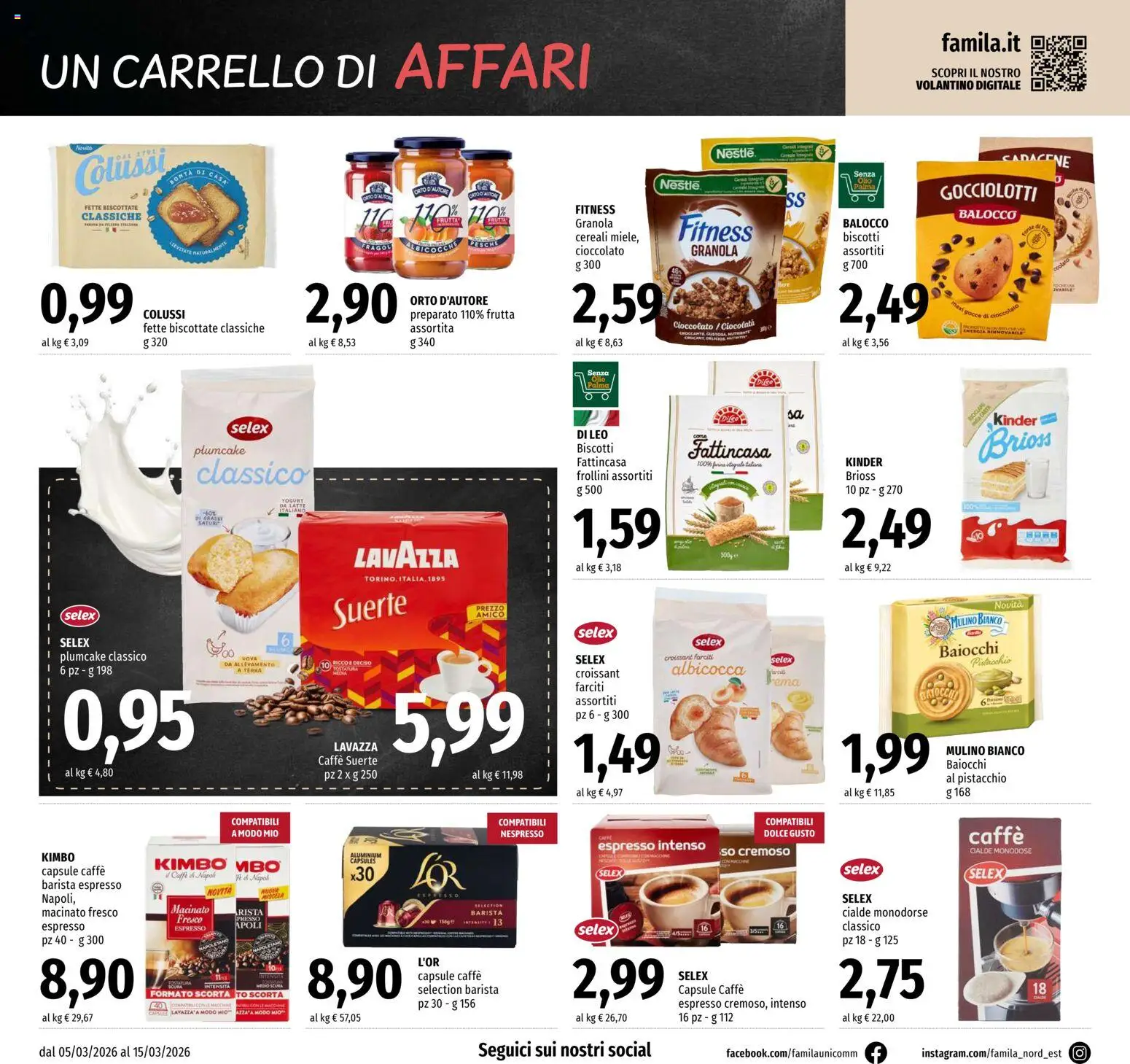 Volantino Famila del 05.03.2026 | Pagina: 16 | Prodotti: Cereali, Croissant, Fette biscottate, Macinato