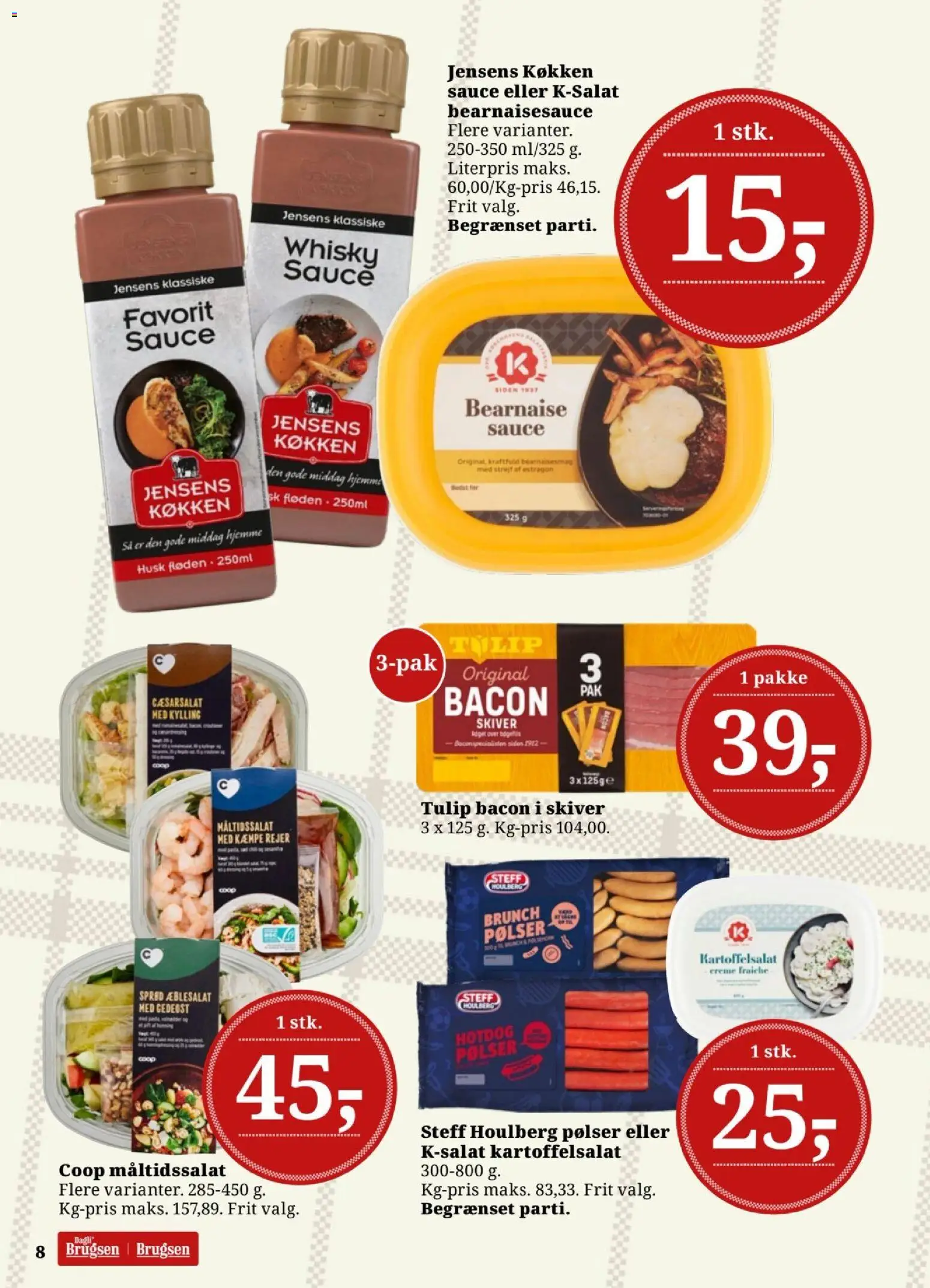 Dagli'Brugsen tilbudsavis – gyldig fra 10.04.2026 | Side: 10 | Produkter: Pølser, Kartoffelsalat, Whisky, Bacon
