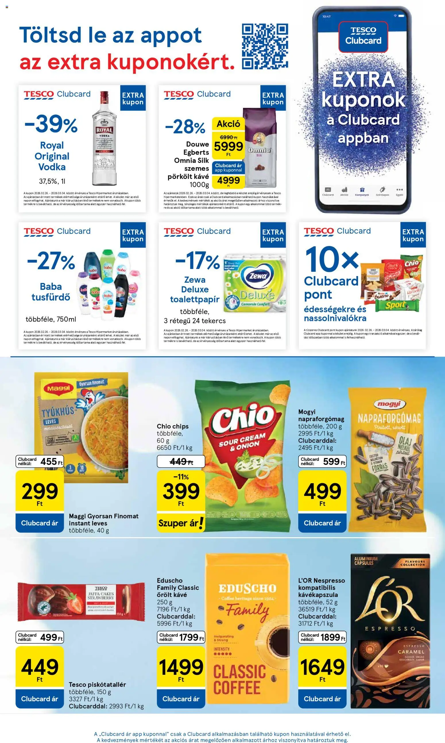 Tesco akciós ujság - amely érvényes a következő dátumtól: 26.02.2026 | Oldal: 3 | Termékek: Kávé, Tusfürdő, Őrölt kávé, Vodka