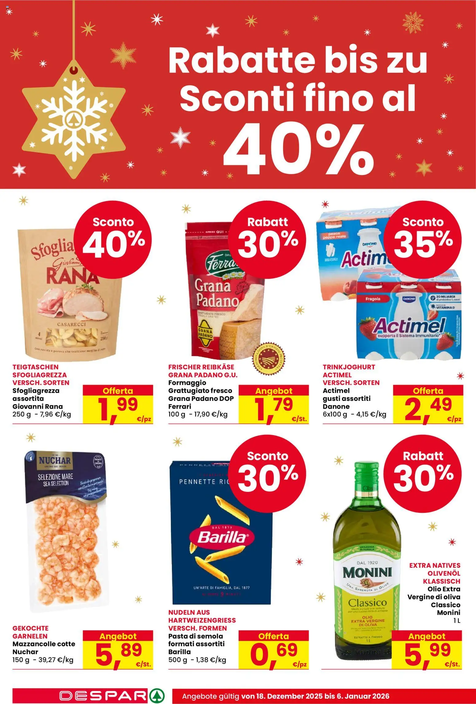 Volantino Despar del 18.12.2025 | Pagina: 2 | Prodotti: Mazzancolle, Olio, Olio extra vergine, Pennette