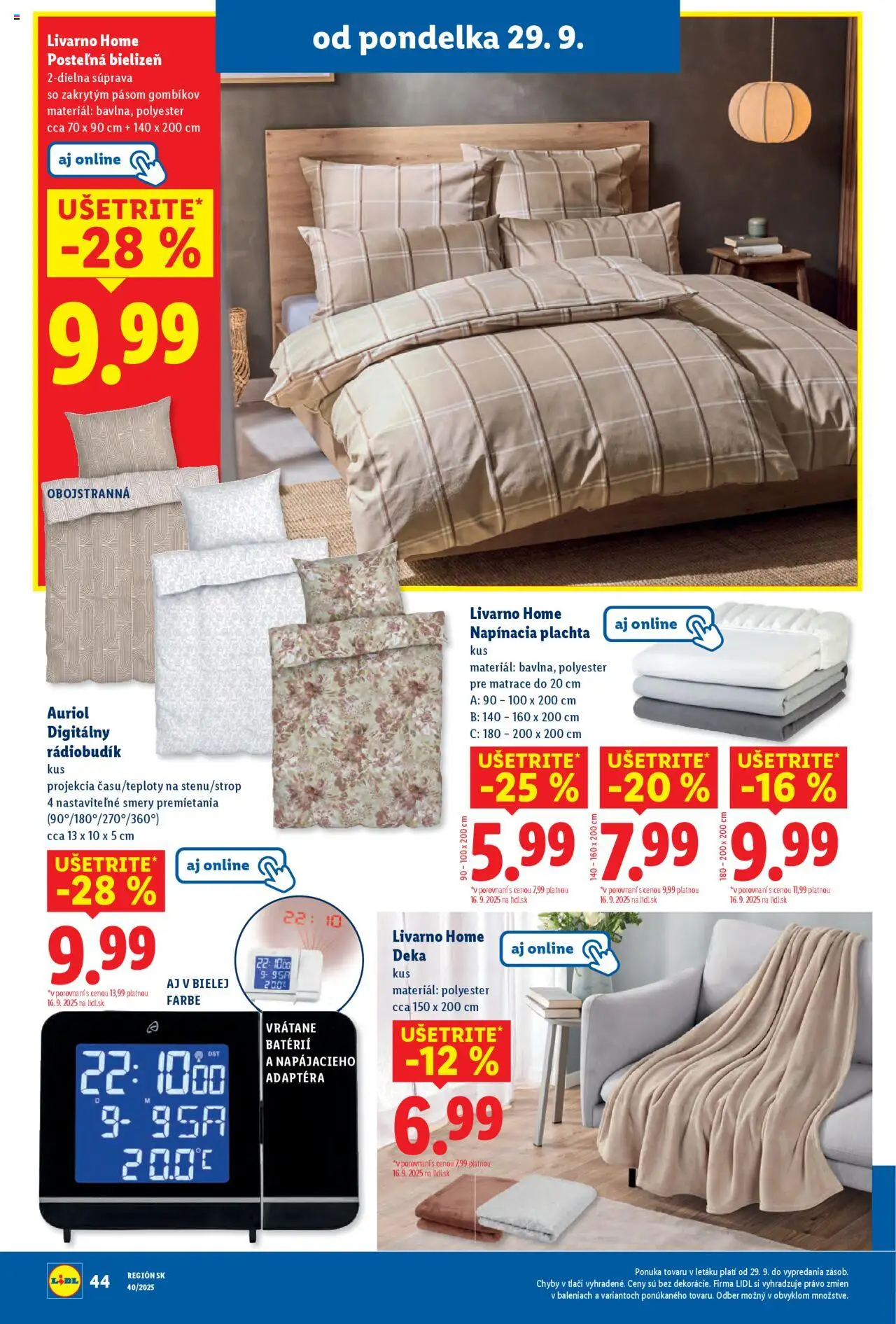 Nové Lidl akcie – leták je platný od 29.09.2025 | Strana: 58 | Produkty: Matrace, Plachta, Rádio