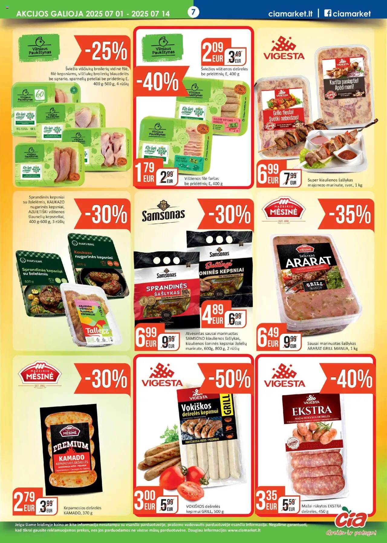 ČIA MARKET leidinys│galioja nuo 01.07.2025 | Puslapis: 7 | Prekių: Vištienos, Kiaulienos, Dešrelės