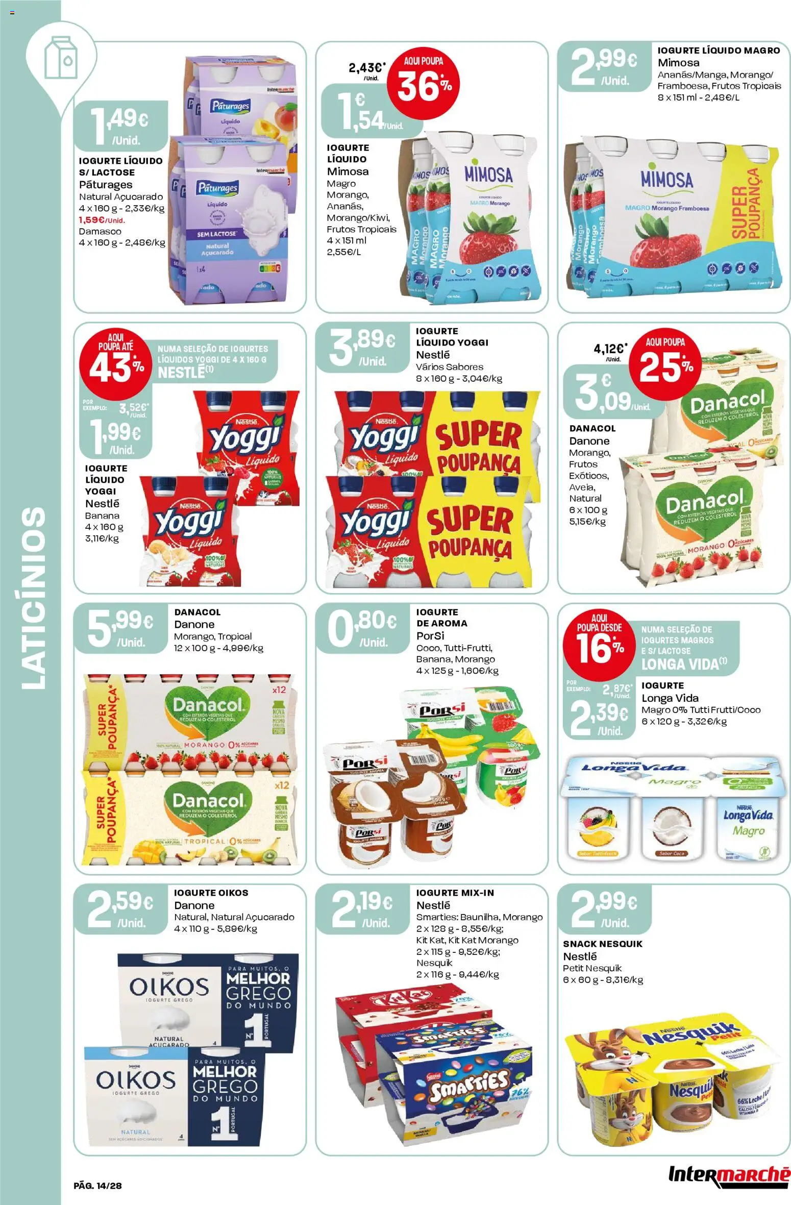 Intermarché Folheto Contact │ válido de 08.01.2026 | Página: 14 | Produtos: Banana, Iogurtes, Cálcio, Iogurte liquido